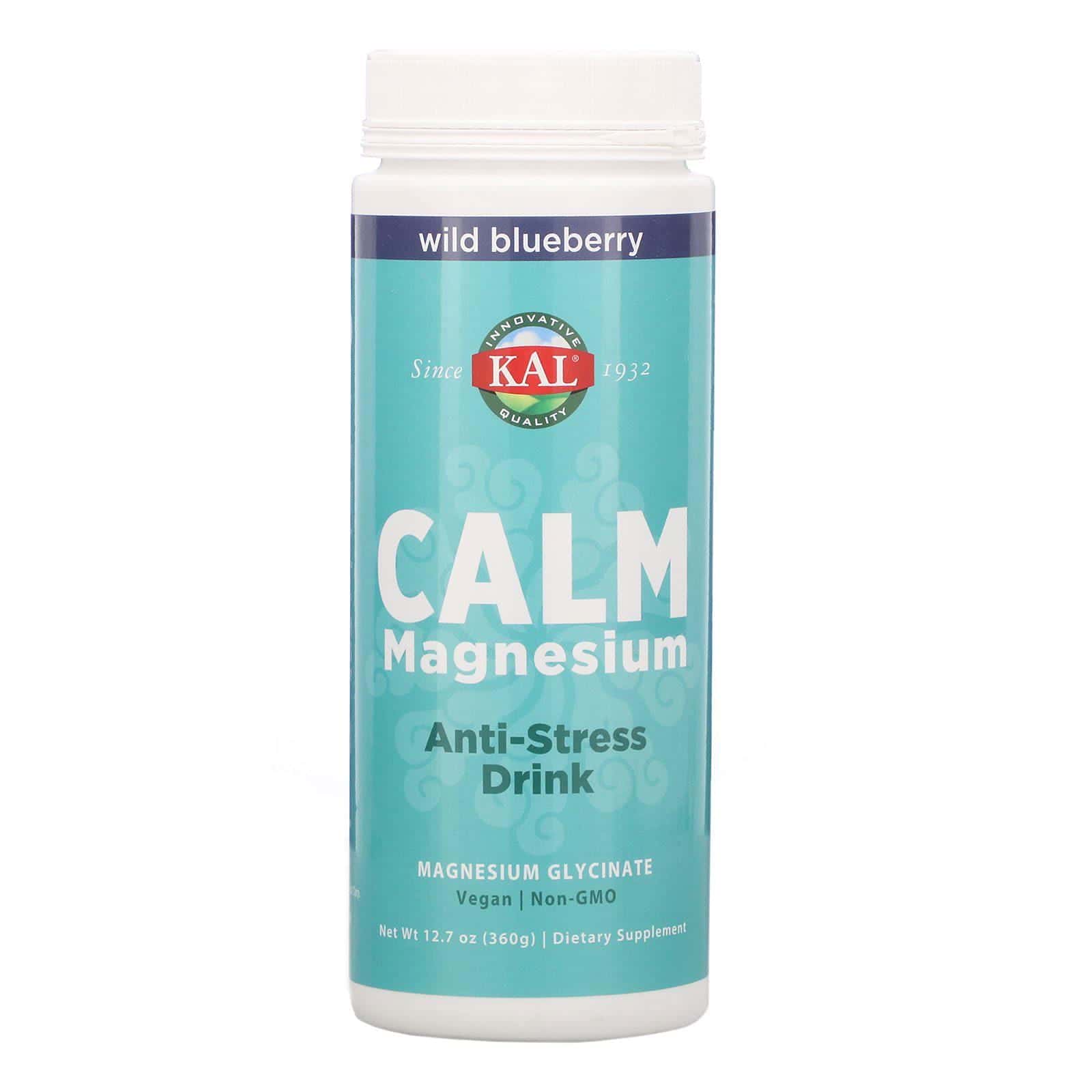 KAL, Magnesio Calm, Bebida antiestrés, Arándano azul silvestre, 360 g (12,7 oz)