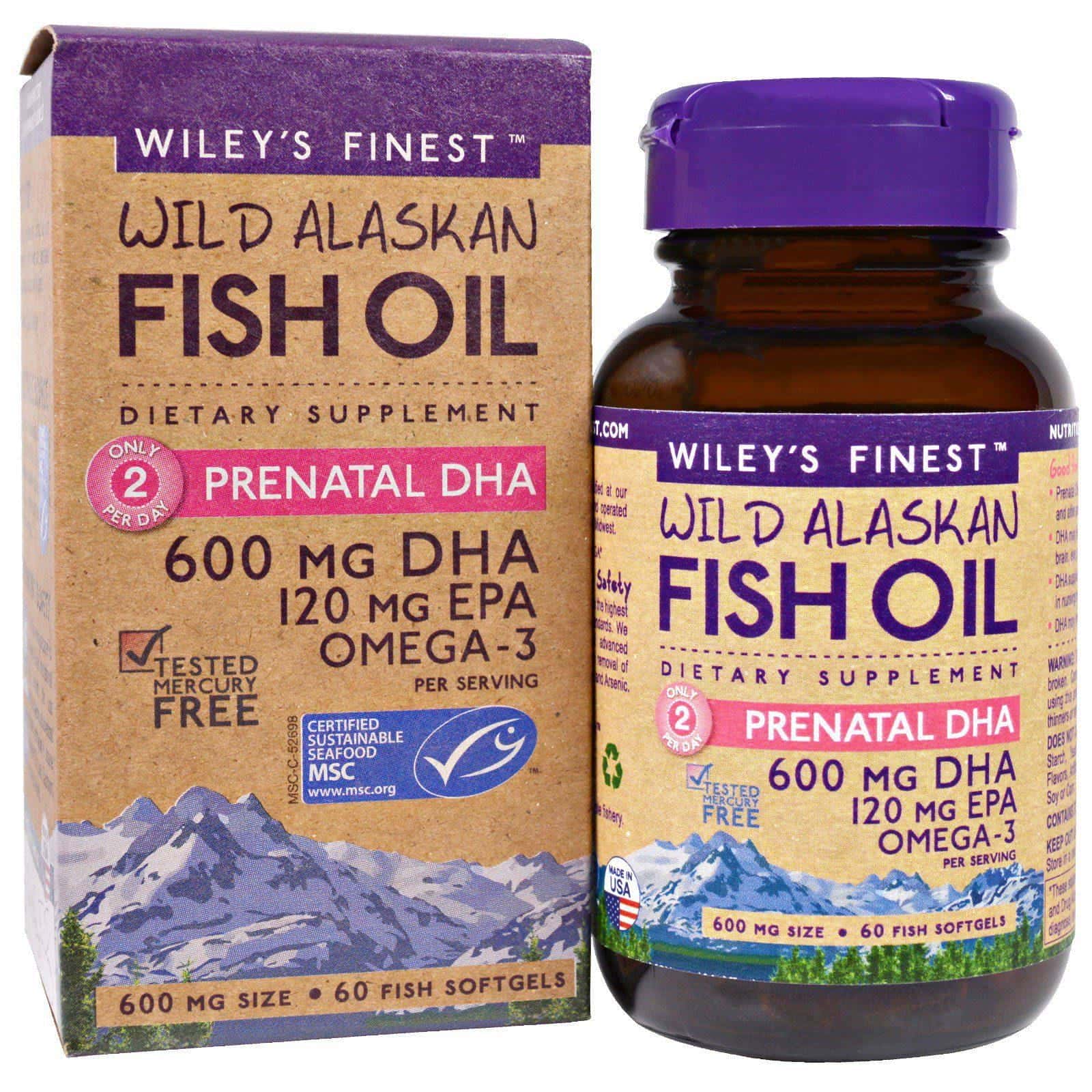 Wiley's Finest, Aceite de pescado de Alaska, ácido docosahexaenoico prenatal, 600 mg, 60 cápsulas suaves de pescado