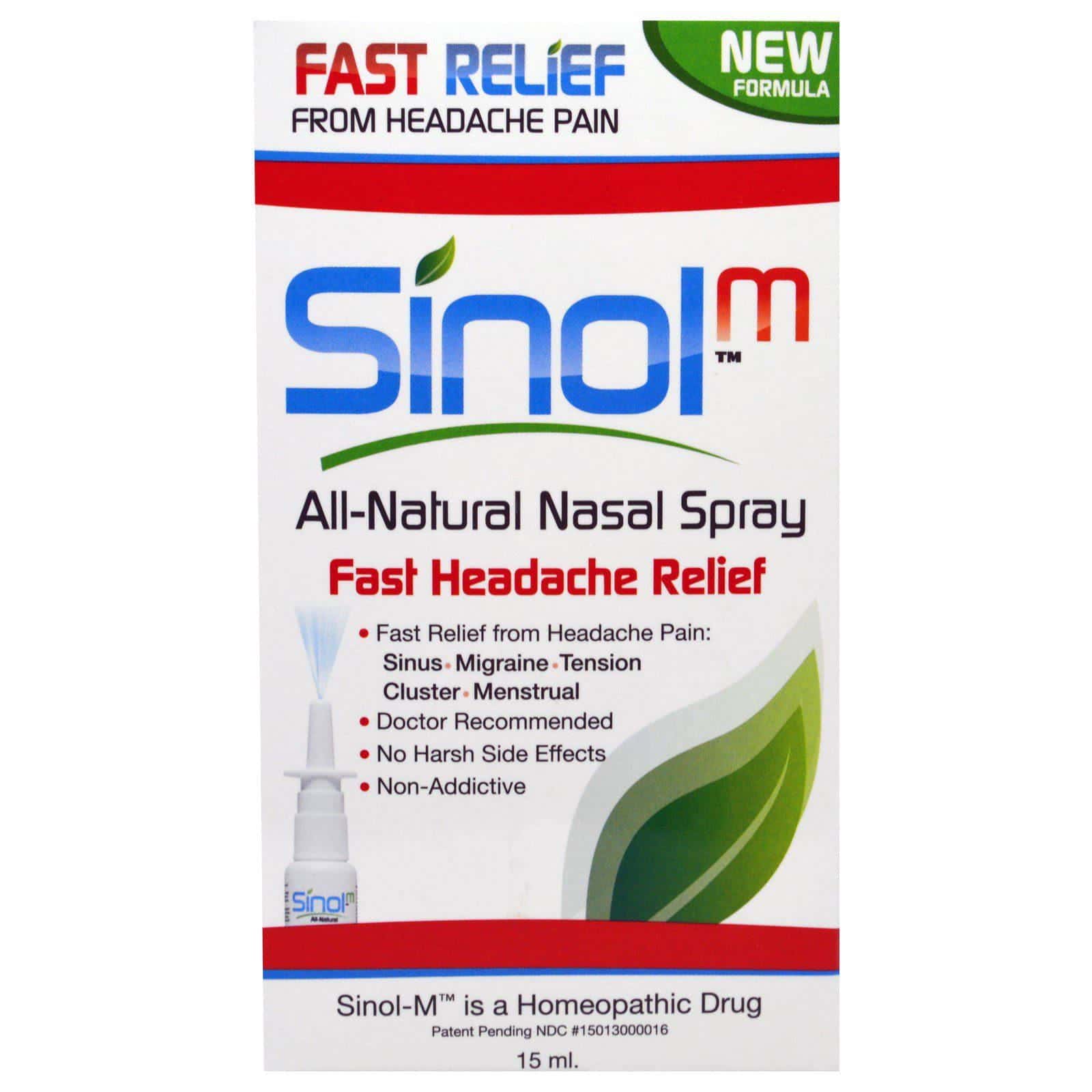 Sinol, SinolM, Espray Nasal Completamente Natural, Alivio Rápido para el Dolor de Cabeza, 15 ml