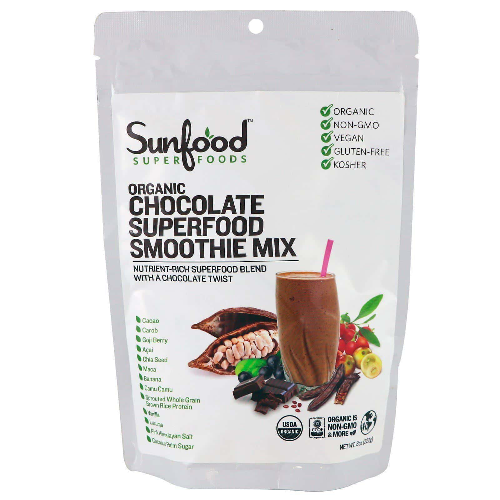 Sunfood, Mezcla de Batido Orgánico de Superalimento de Chocolate, 8 oz (227 g)