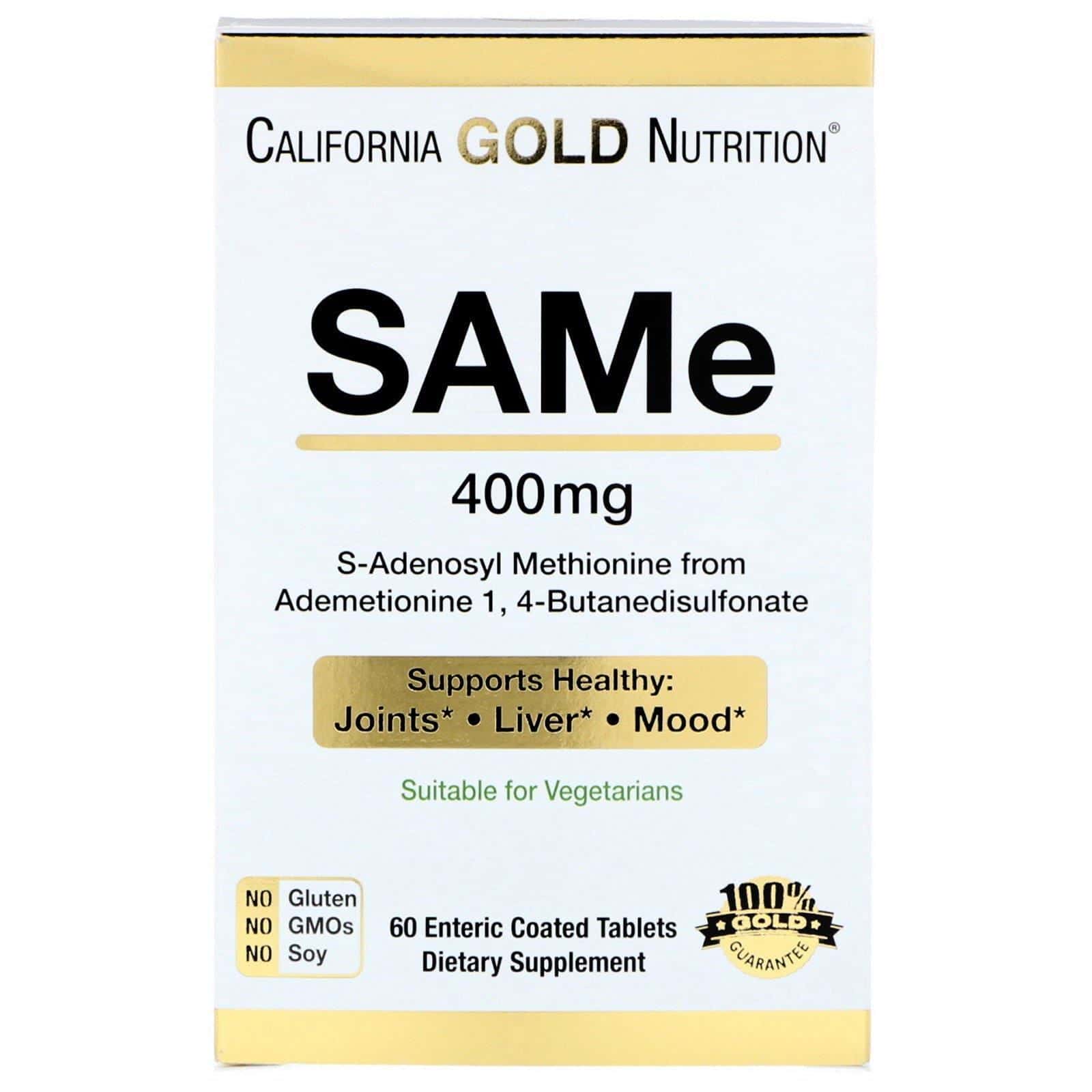 California Gold Nutrition, SAMe, Forma preferida de butanodisulfonato, 400 mg, 60 comprimidos con recubrimiento entérico