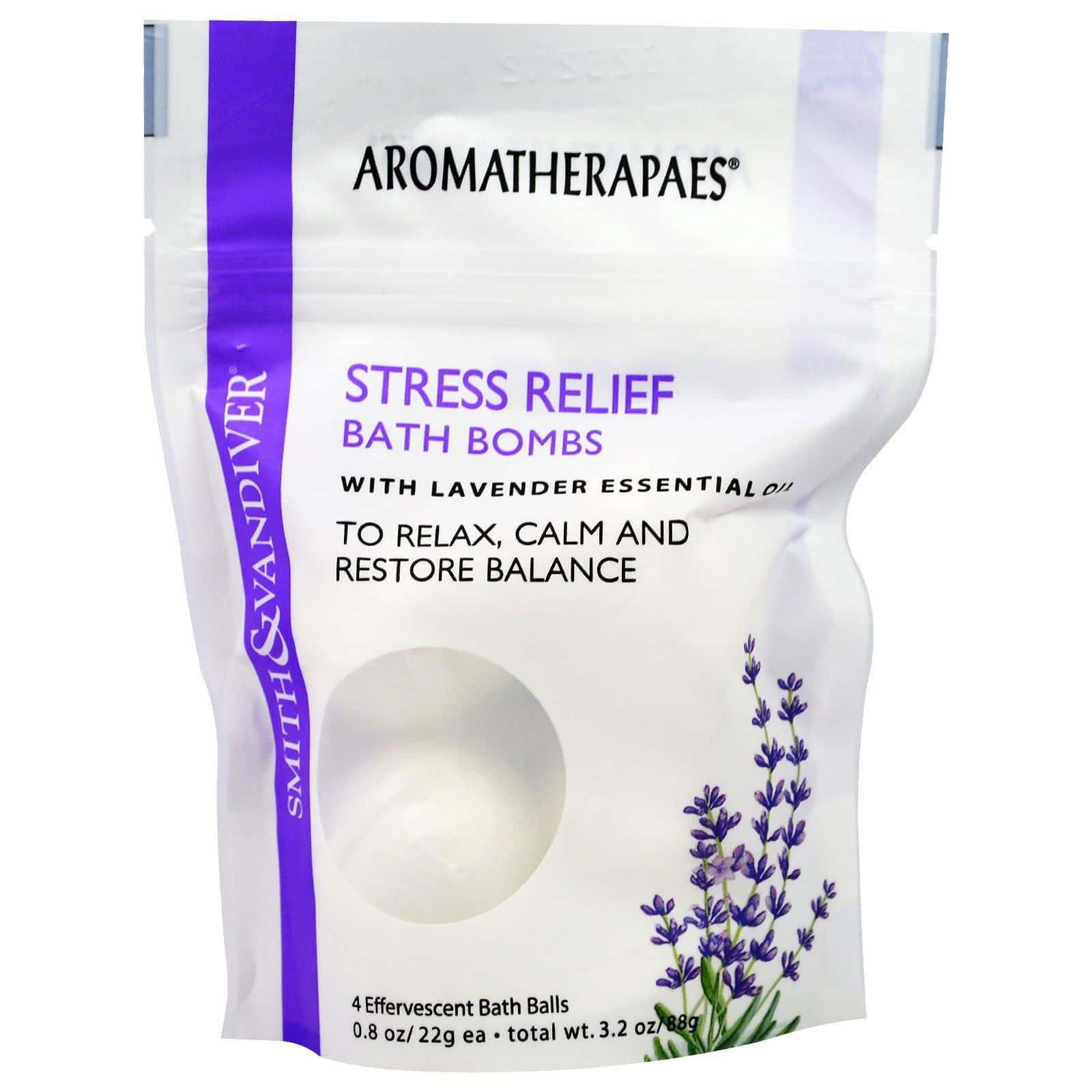 Smith & Vandiver, Bombas de baño con lavanda esencial para el alivio del estrés, 4 bolas de baño efervescente, 0.8 oz (22 g) cada una
