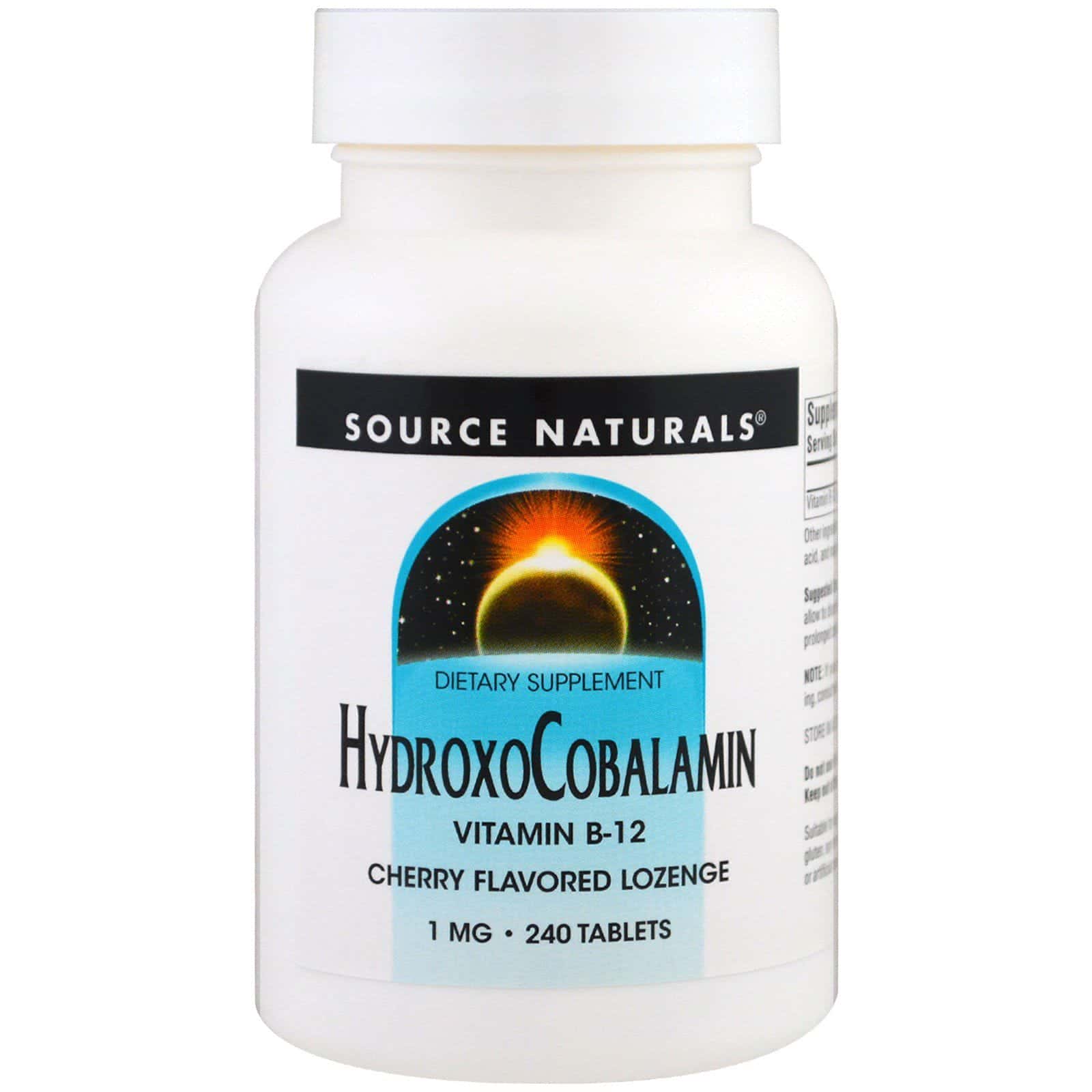 Source Naturals, HydroxoCobalamina, Vitamina B-12, Pastillas aromatizadas de cereza, 1 mg, 240 pastillas