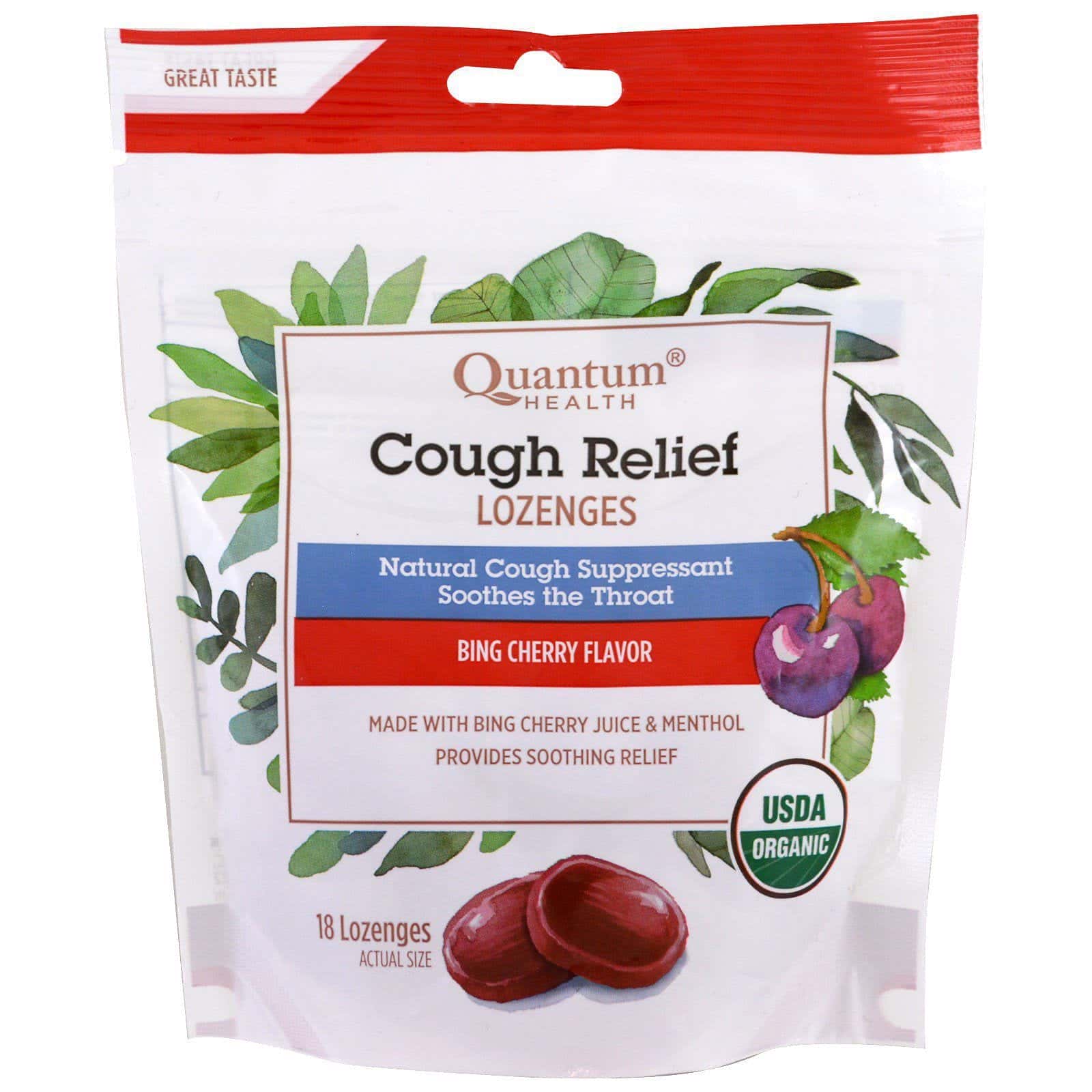 Quantum Health, Alivio para la tos, pastillas, sabor a cereza, 18 pastillas