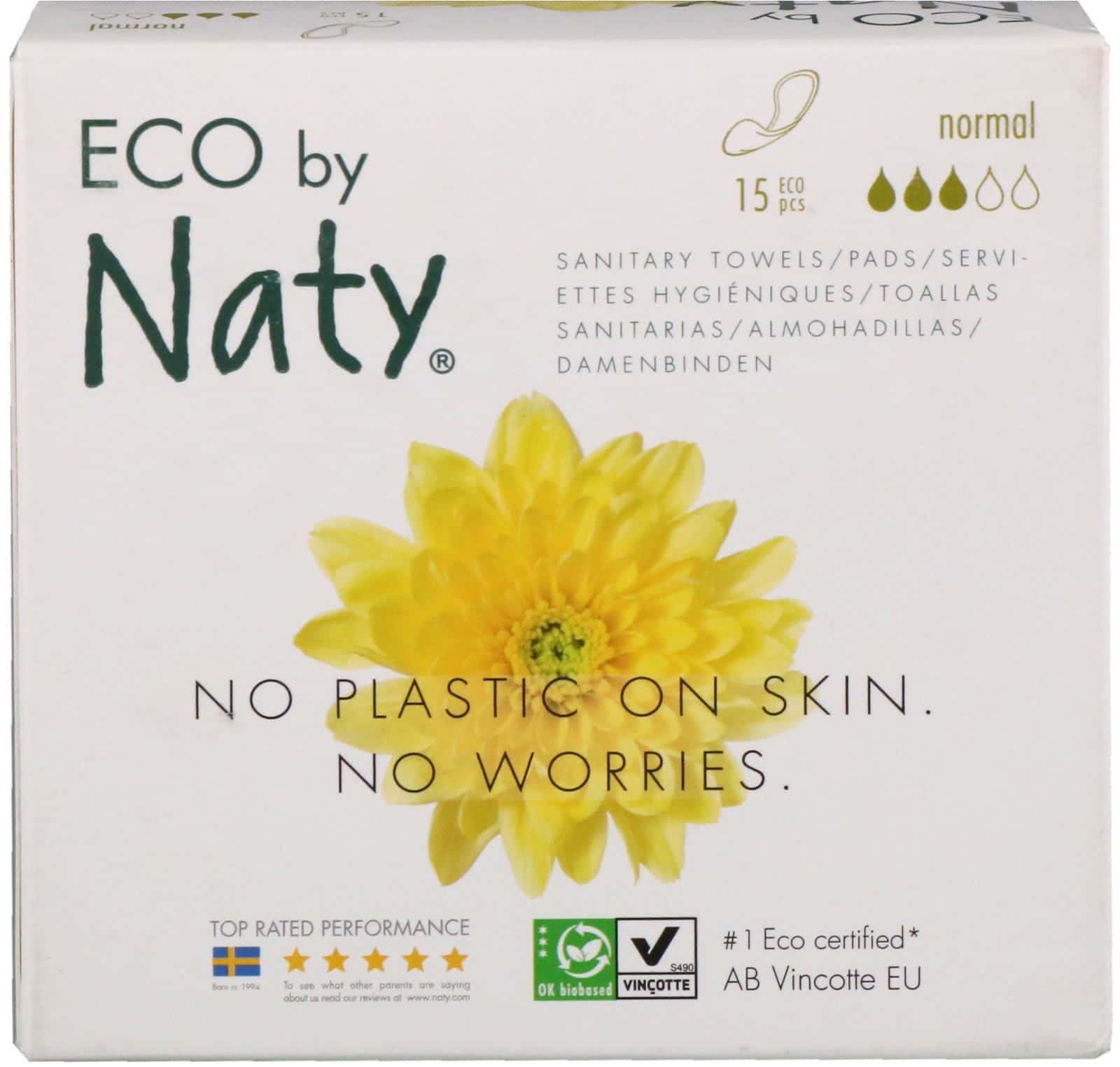 Naty, Toallas delgadas, normal, 15 piezas ecológicas