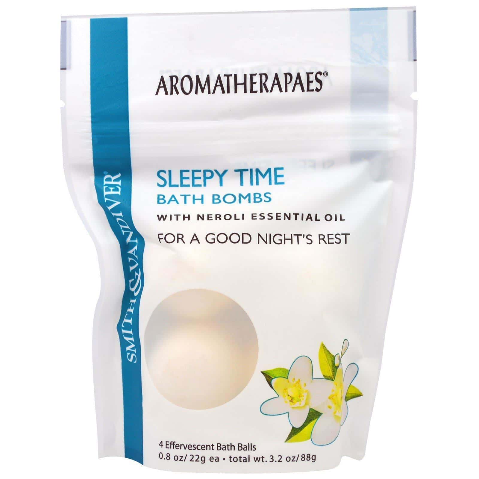Smith & Vandiver, Bombas para la hora del baño con aceite esencial de neroli, 4 bolas de baño efervescente, 0,8 oz (22 g) cada una