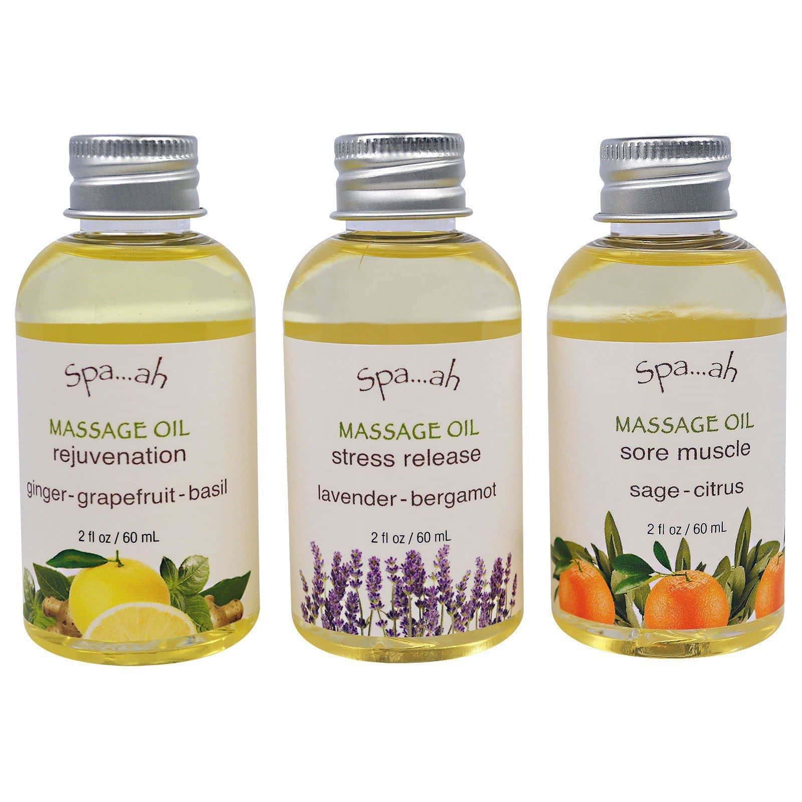 Smith & Vandiver, Spa... ah, Muestra de aceite para masajes, set de 3 piezas, 2 fl. Oz (60 ml) cada una