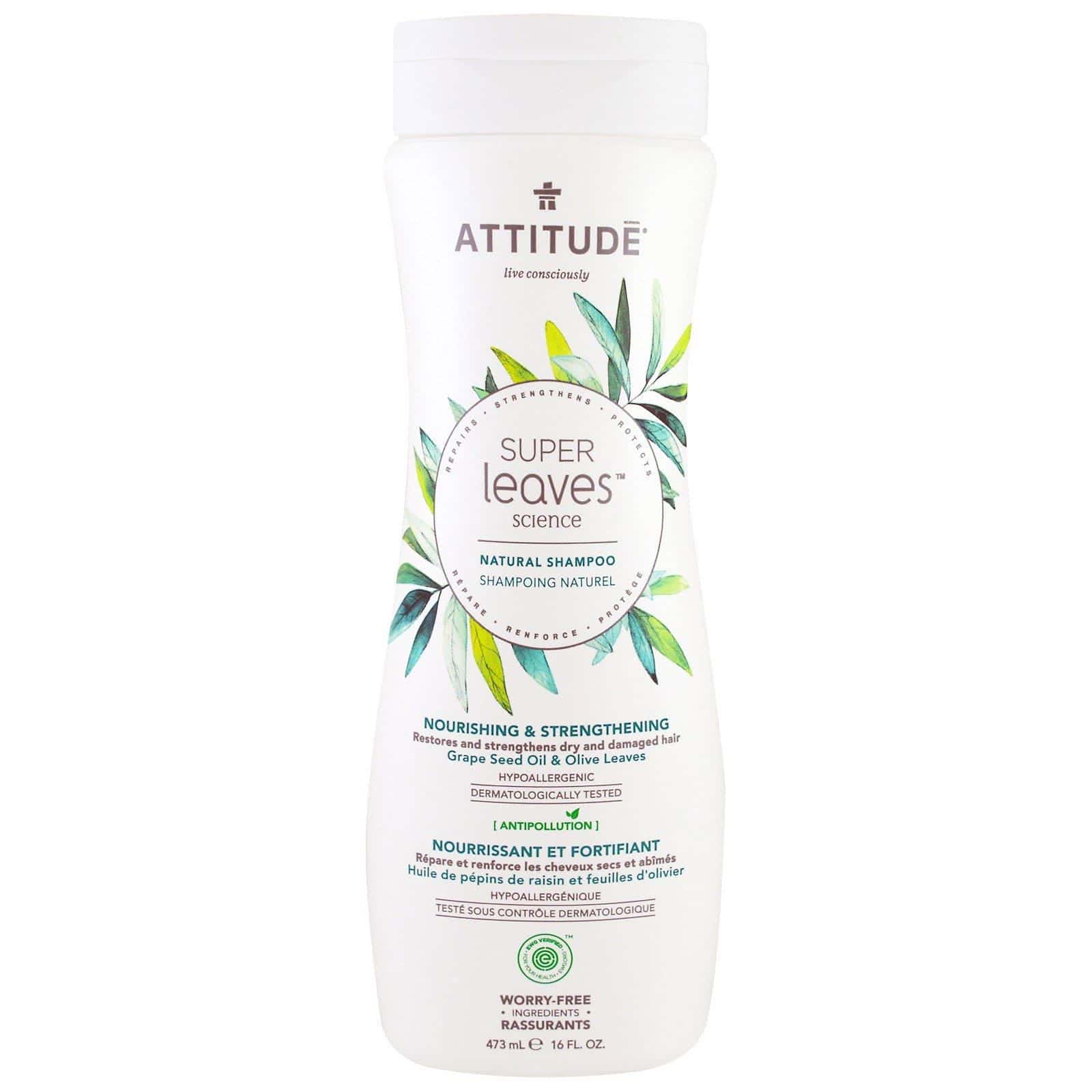 ATTITUDE, Ciencia de súper hojas, champú natural, nutritivo y fortalecedor, aceite de semillas de uva y hojas de olivo, 16 oz (473 ml)