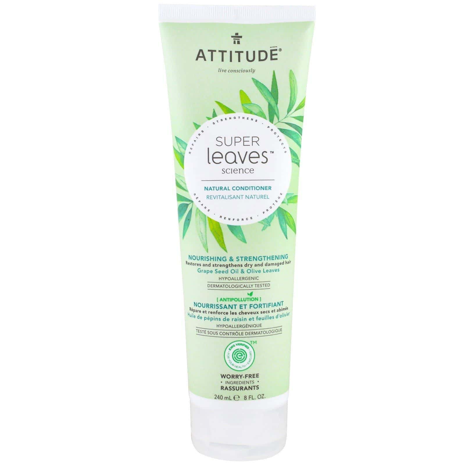 ATTITUDE, Ciencia de súper hojas, acondicionador natural, nutritivo y fortalecedor, aceite de semillas de uva y hojas de olivo, 8 oz (240 ml)