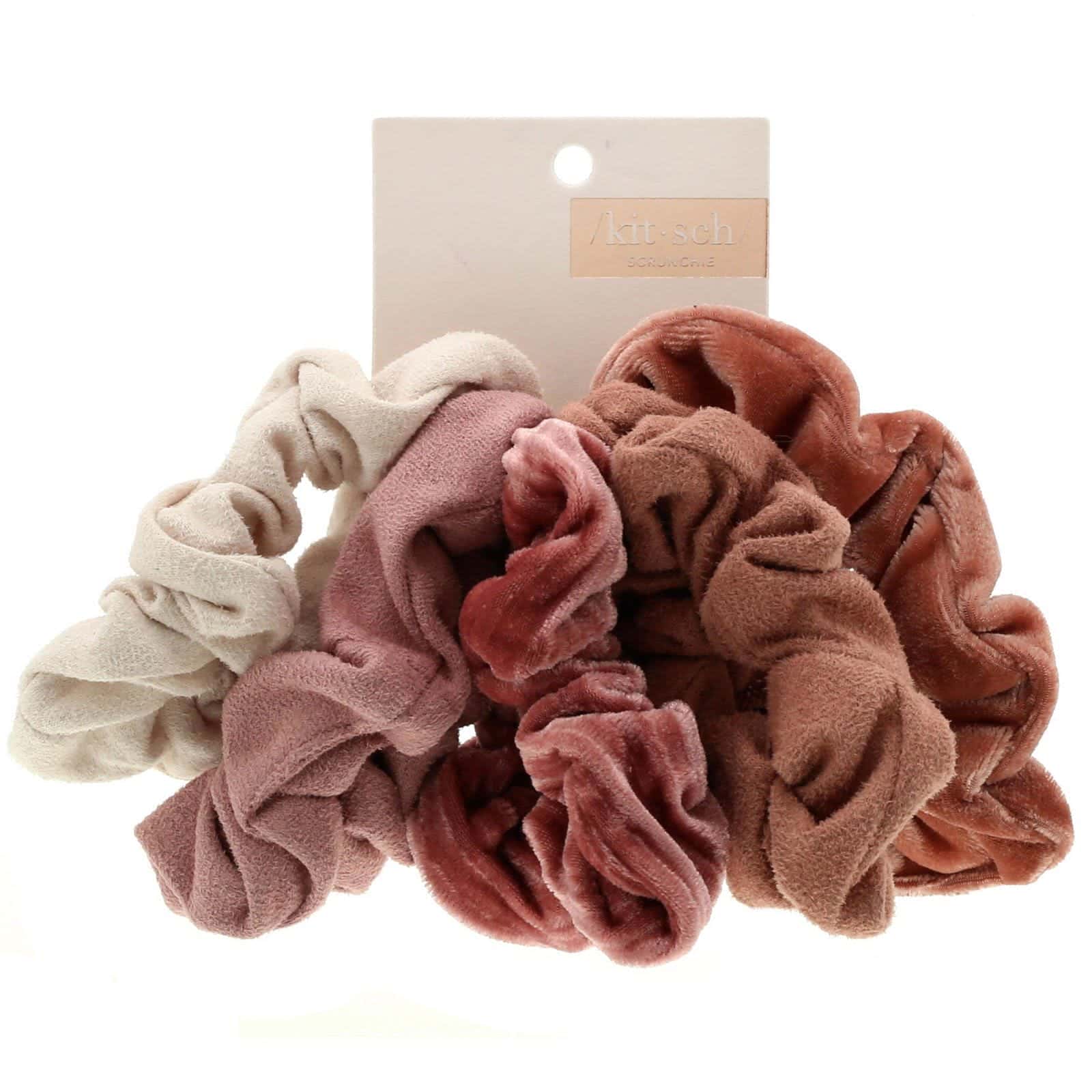 Kitsch, Bandas elásticas de terciopelo para el cabello, Rosado y malva, 5 piezas