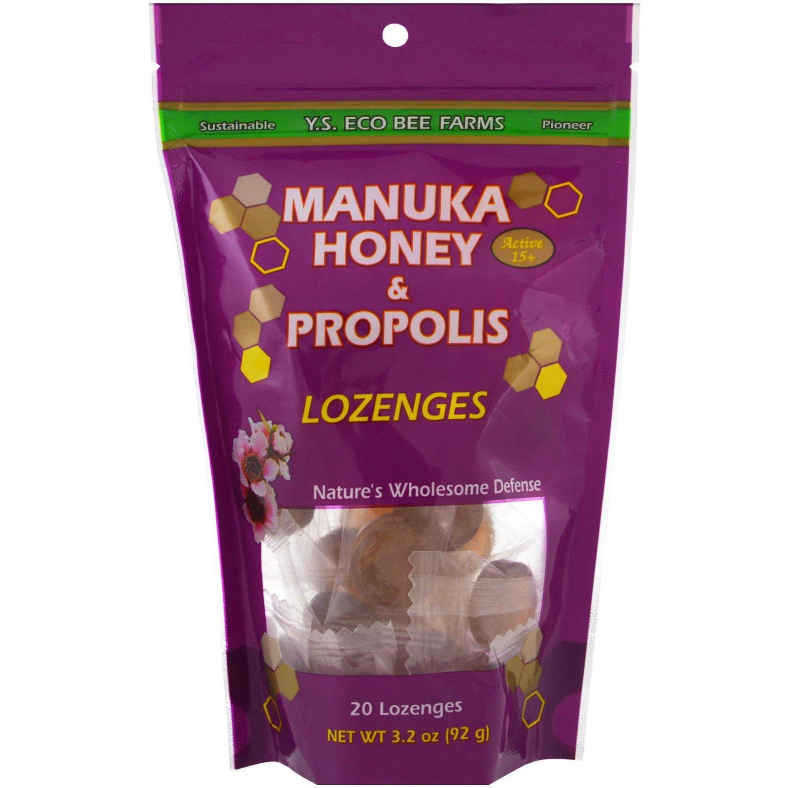 Y.S. Eco Bee Farms, Pastillas de propóleo y miel de manuka, 20 pastillas, 3.2 oz (92 g)