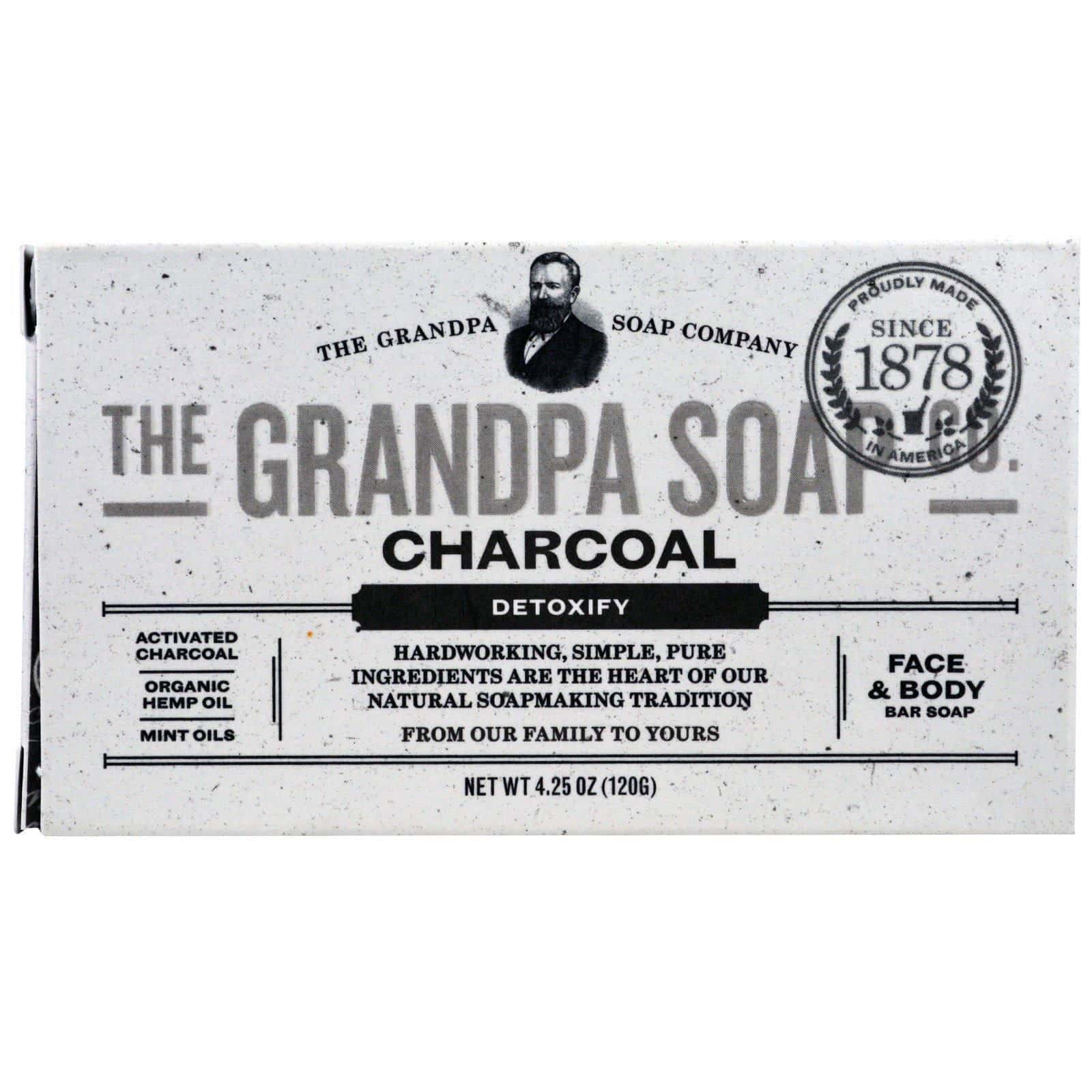 Grandpa's, Jabón en barra para la cara y el cuerpo, desintoxicador, carbón de leña, 4.25 onzas (120 g)