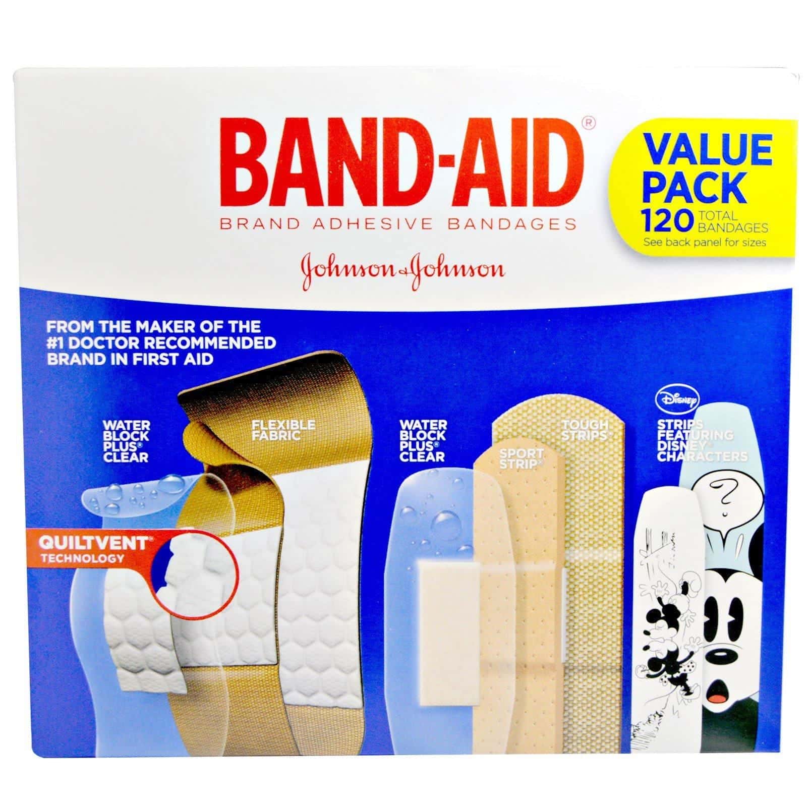 Band Aid, Bandas adhesivas, vendajes, empaque económico, 5 cajas, 120 vendajes