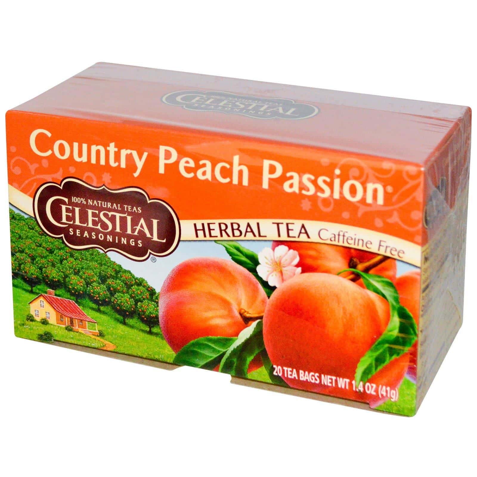 Celestial Seasonings, Té de hierbas, pasión de durazno del campo, sin cafeína, 20 bolsitas de té, 41 g (1,4 oz)
