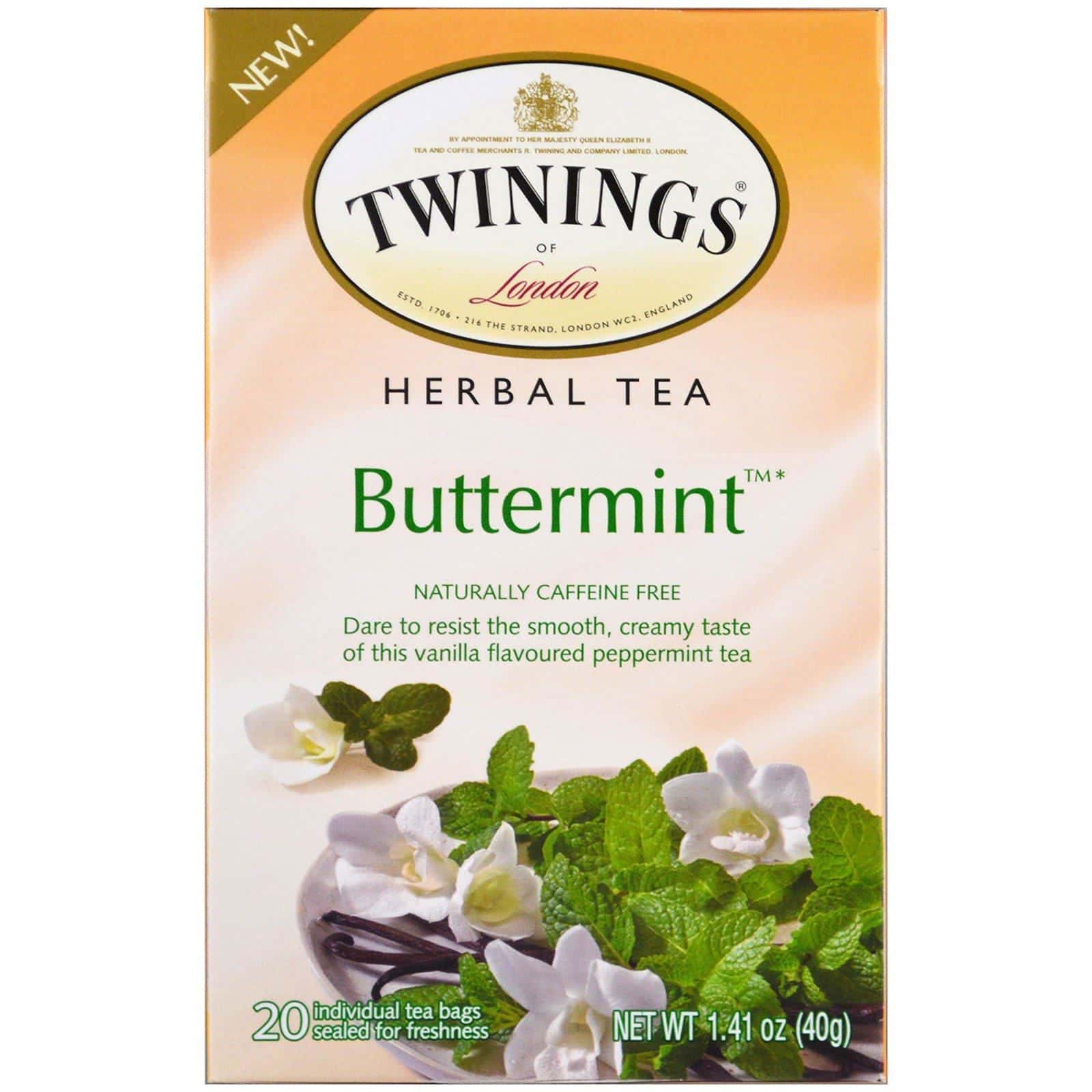 Twinings, Té de hierbas, menta de mantequilla, sin cafeína, 20 bolsas de té individuales, 1.41 oz (40 g)