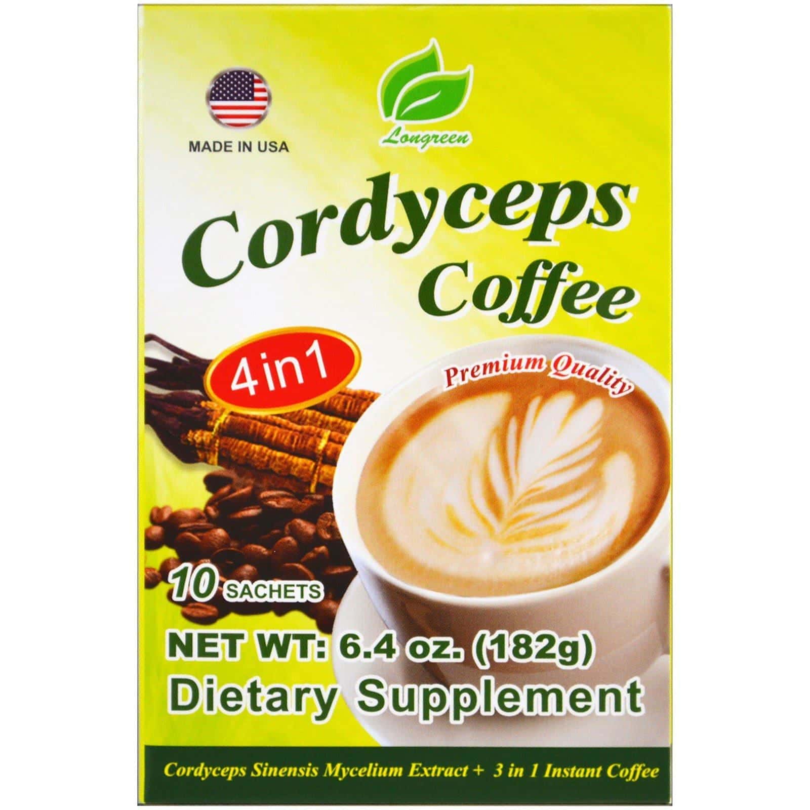 Longreen, Café de cordyceps 4 in 1, 10 sobrecitos, 6.4 oz (182 g)