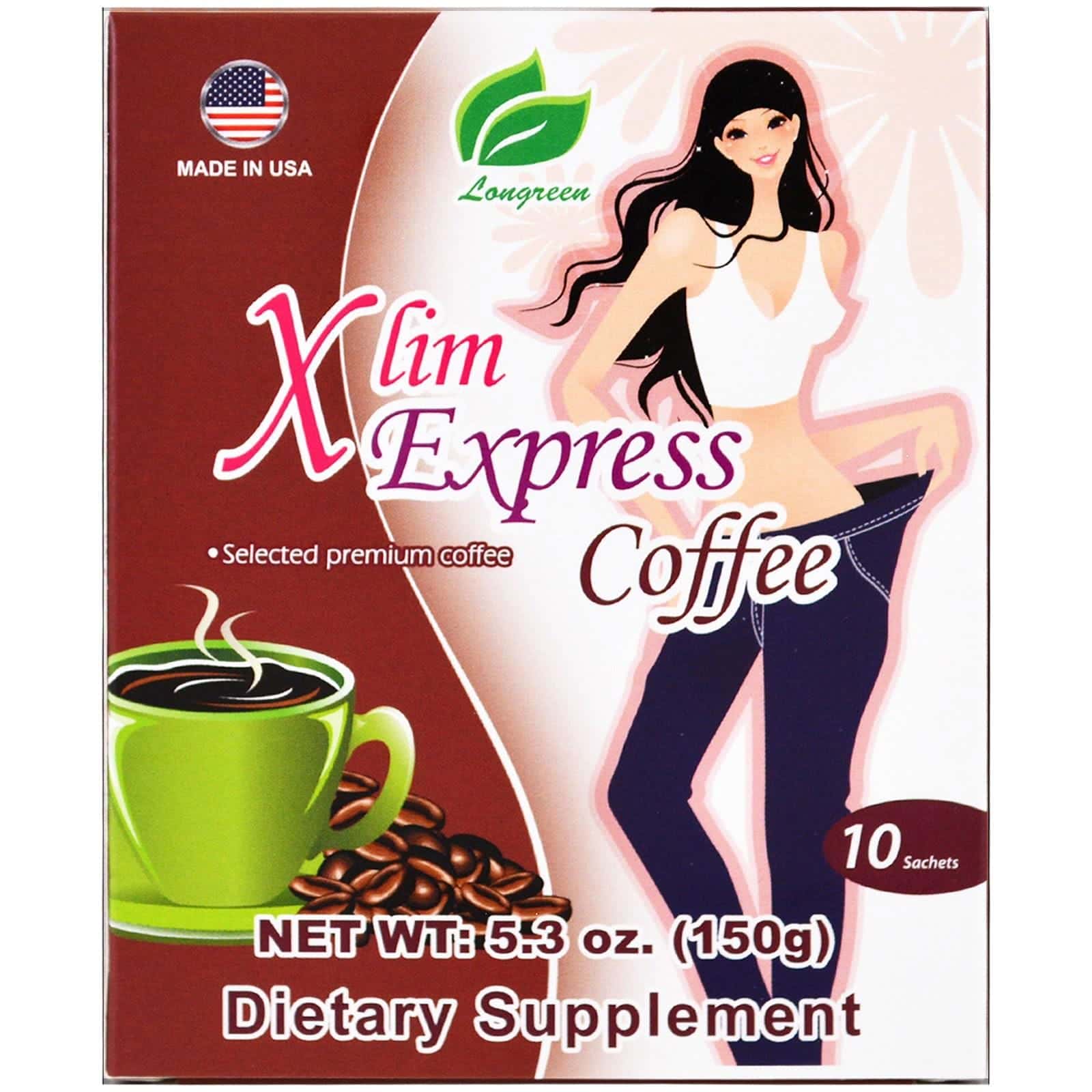 Longreen, Café expreso Xlim, 10 sobrecitos, 5.3 oz (150 g)