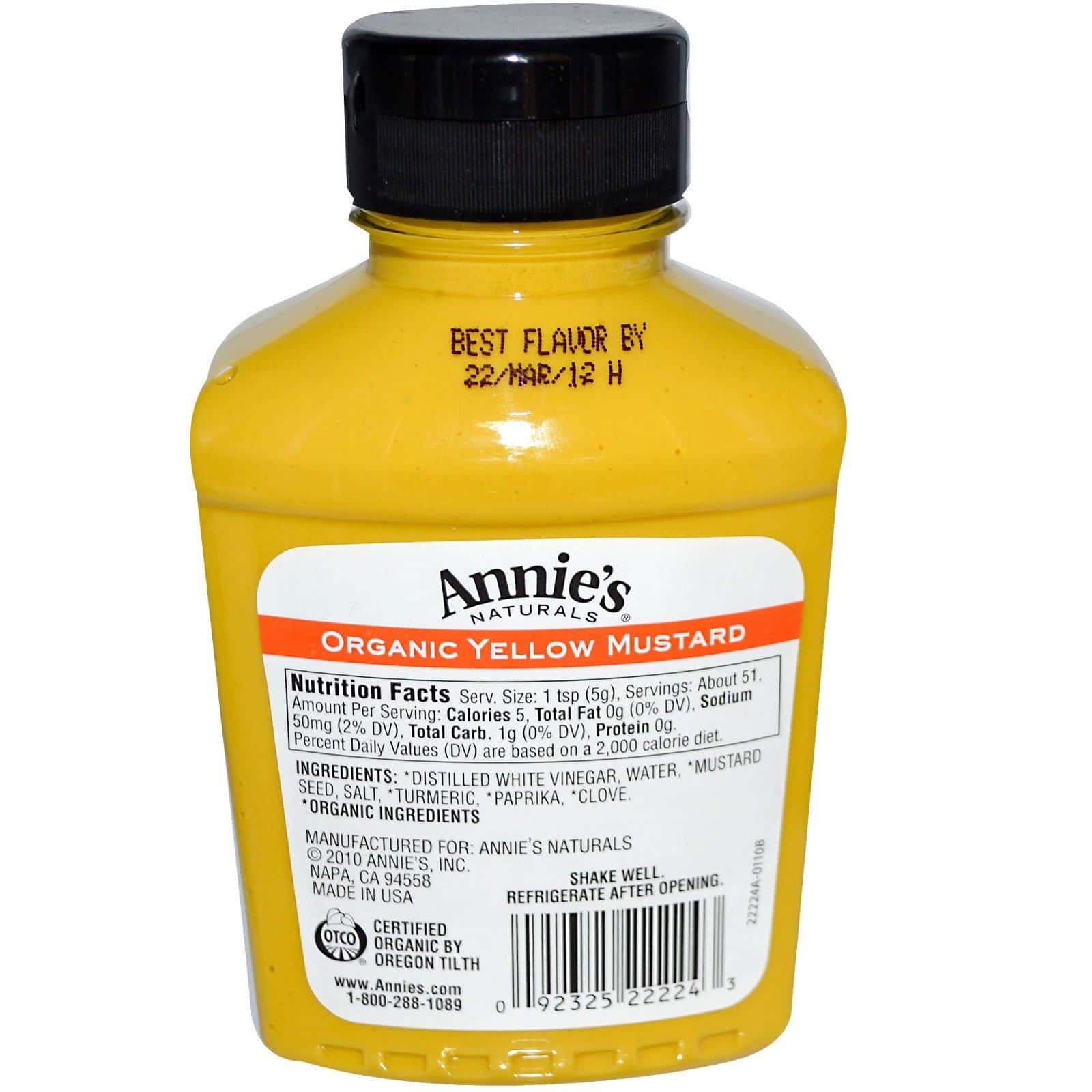 Annie's Naturals, Mostaza amarilla orgánica, 9 oz (255 g)