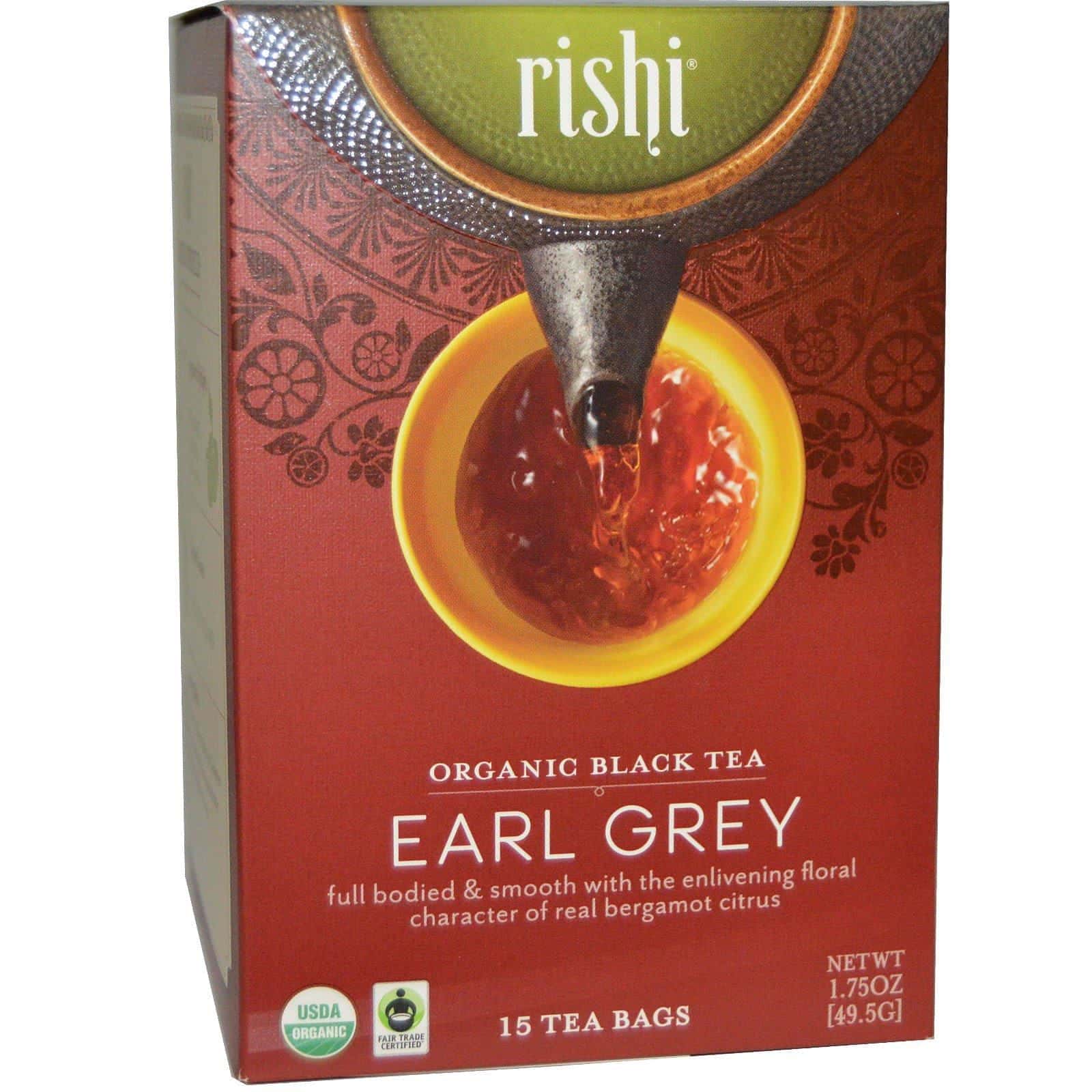 Rishi Tea, Té negro orgánico, Earl Grey, 15 bolsas de té 1,75 oz (49,5 g)