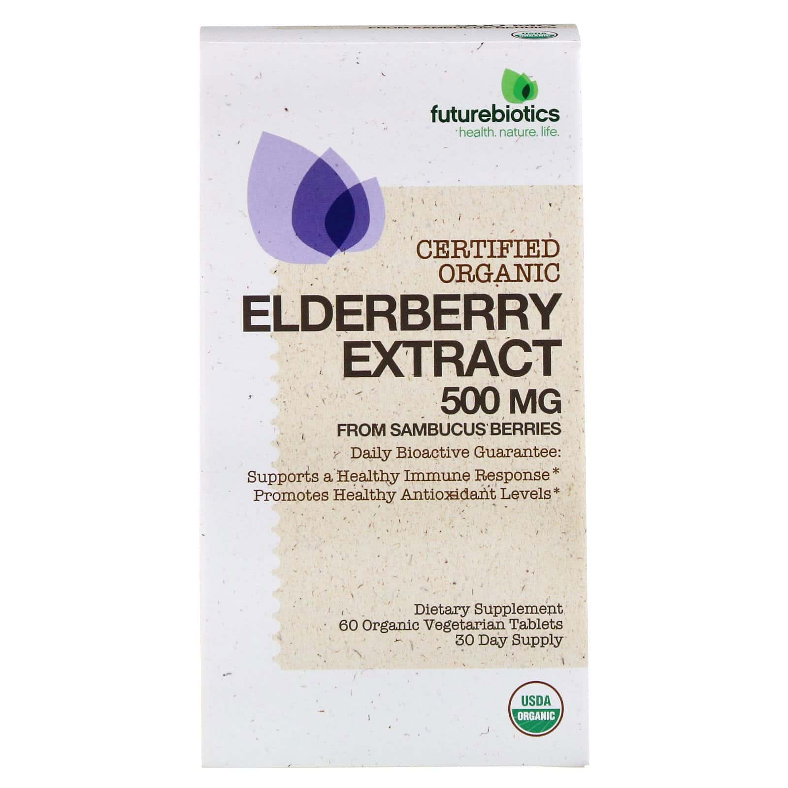 FutureBiotics, Extracto de saúco, 500 mg, 60 comprimidos vegetarianos orgánicos