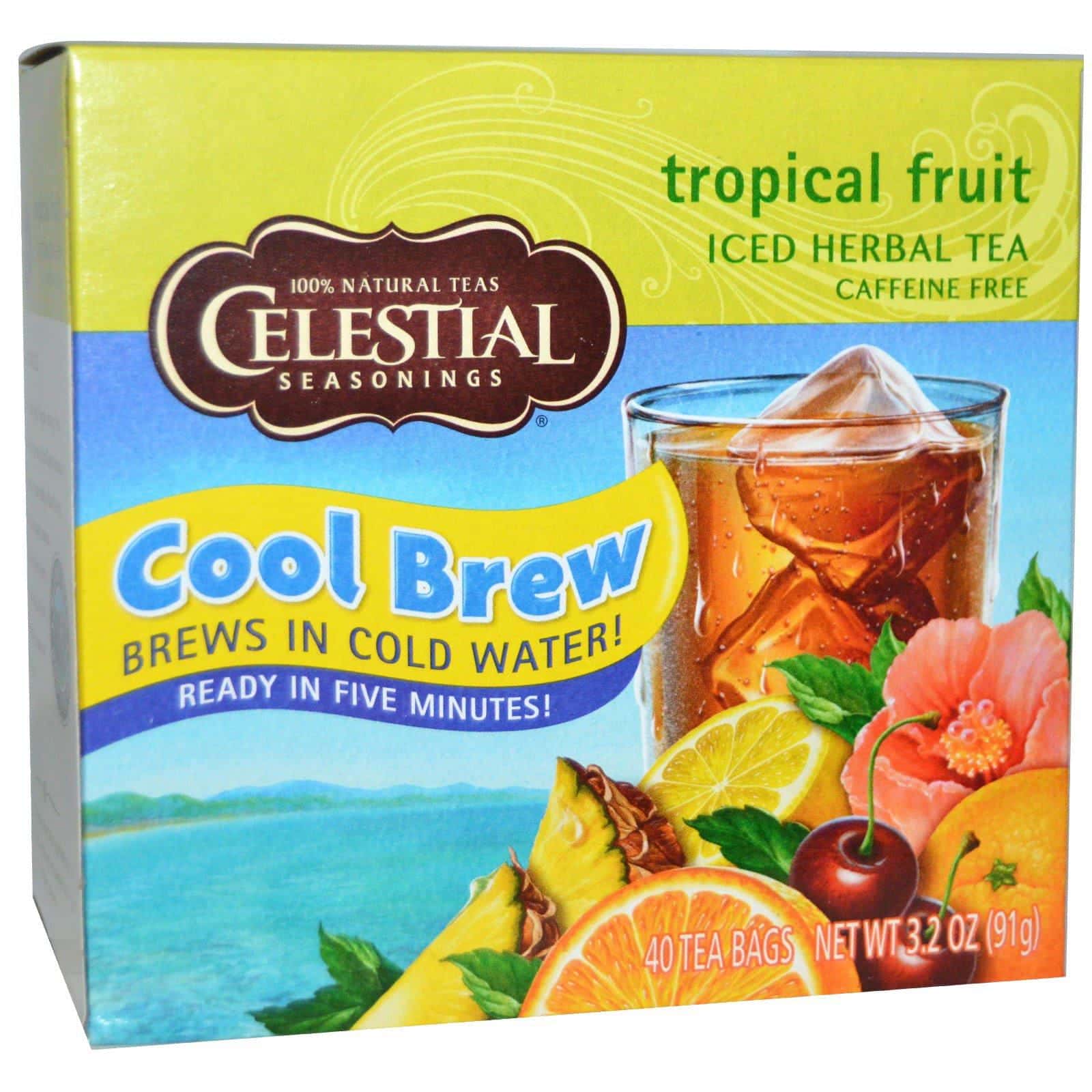 Celestial Seasonings, Té herbal helado, Sin cafeína, Fruta tropical, 40 bolsitas de té, 3.2 oz (91 g)