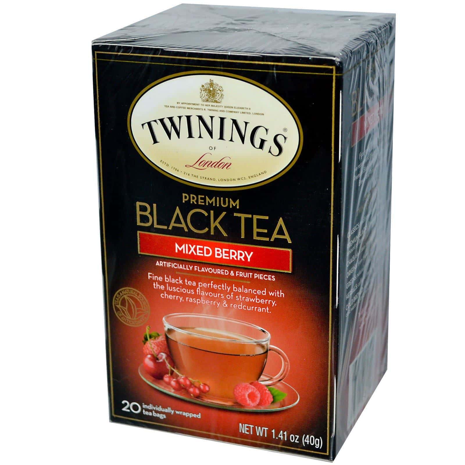 Twinings, Té negro premium, mezcla de moras, 20 saquitos de té, 1.41 oz (40g)