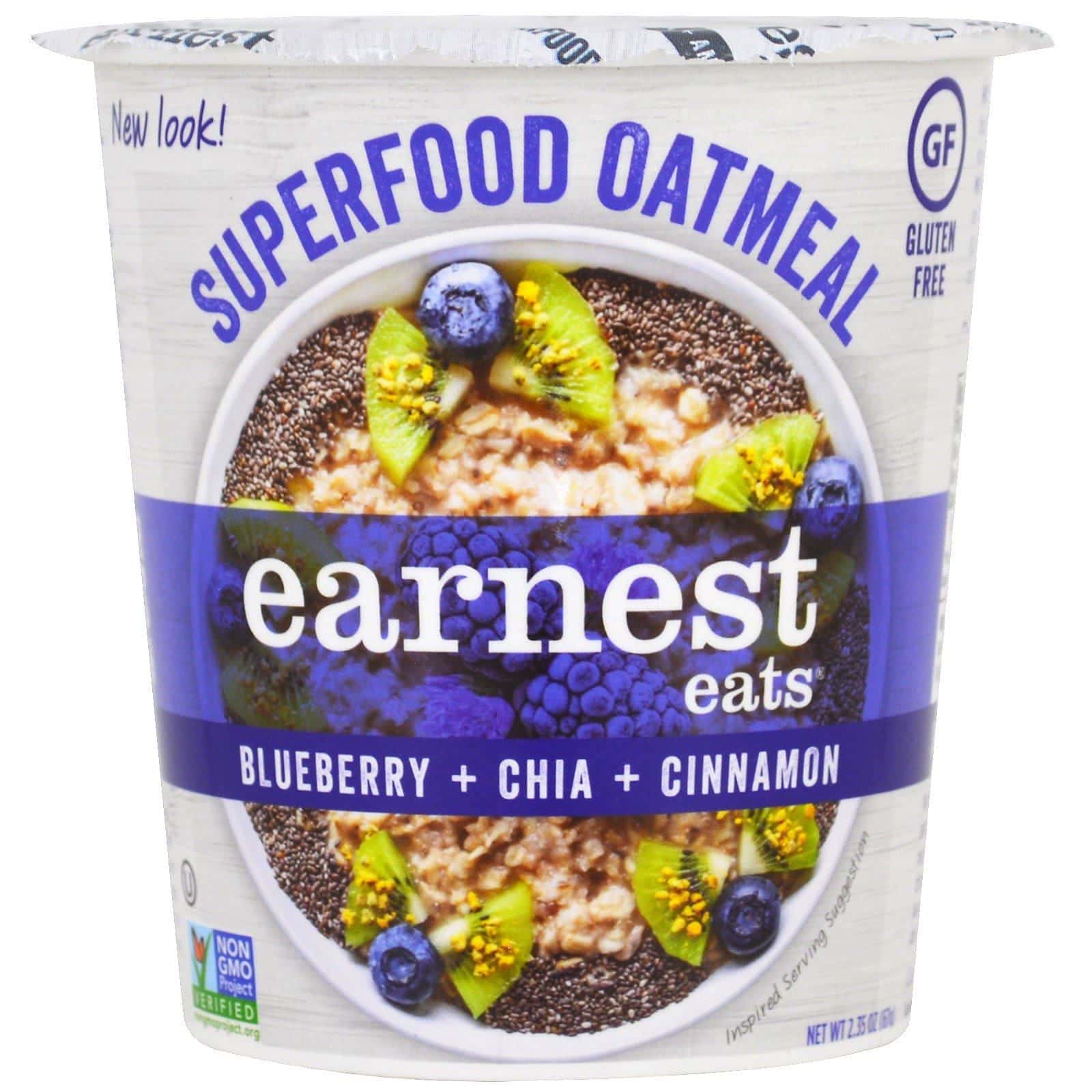 Earnest Eats, Taza de avena superalimenticia, arándano + chía + canela, superalimento de arándano y chía, 2.35 oz (67 g)