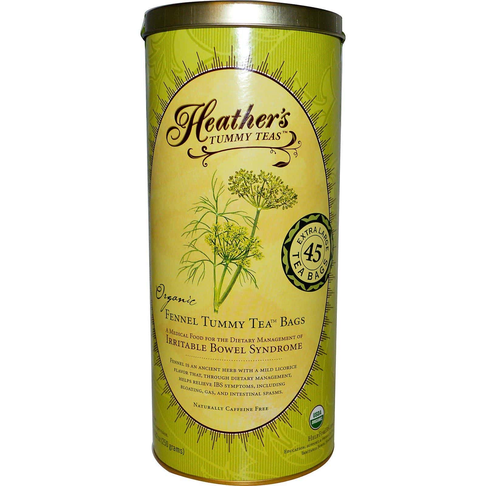 Heather's Tummy Care, Tummy Teas, Hinojo Orgánico en Bolsitas de Té, Sin Cafeína, 45 Bolsitas de Té, 8.82 oz (250 g)