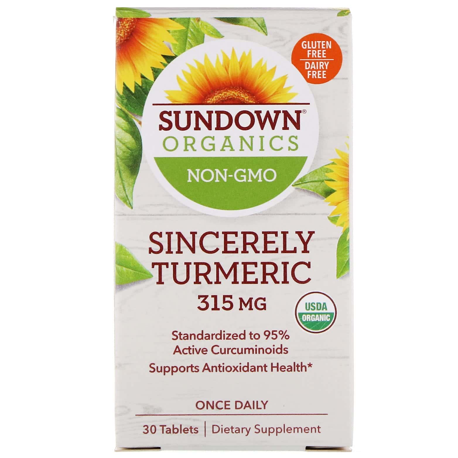Sundown Organics, Sinceramente cúrcuma, 315 mg, 30 comprimidos