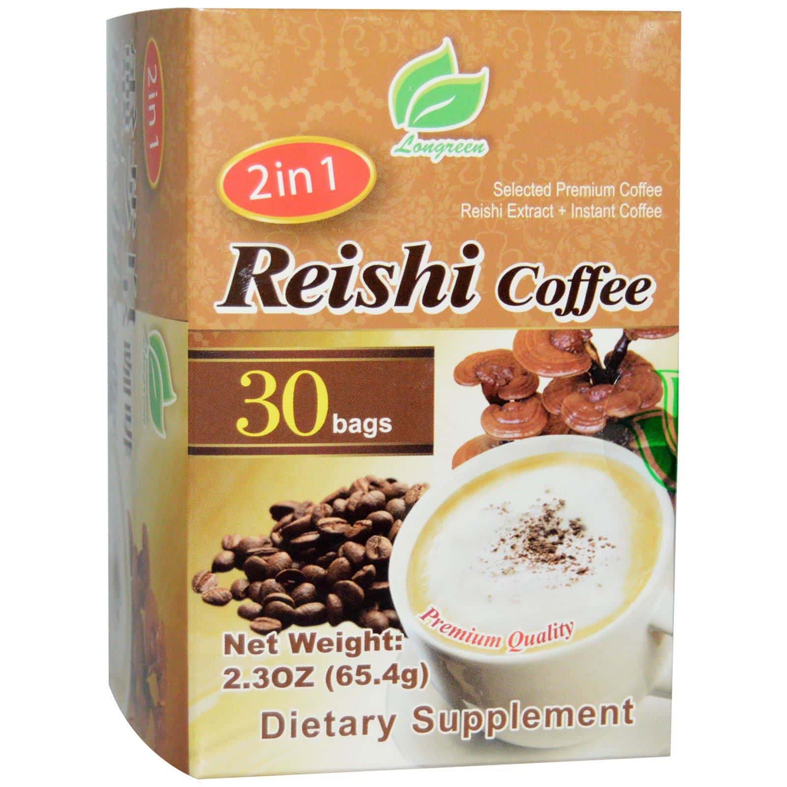 Longreen, 2 en 1 Café de Reishi, Hongo y café de reishi, 30 saquitos - 2,3 oz (65,4 g) Each