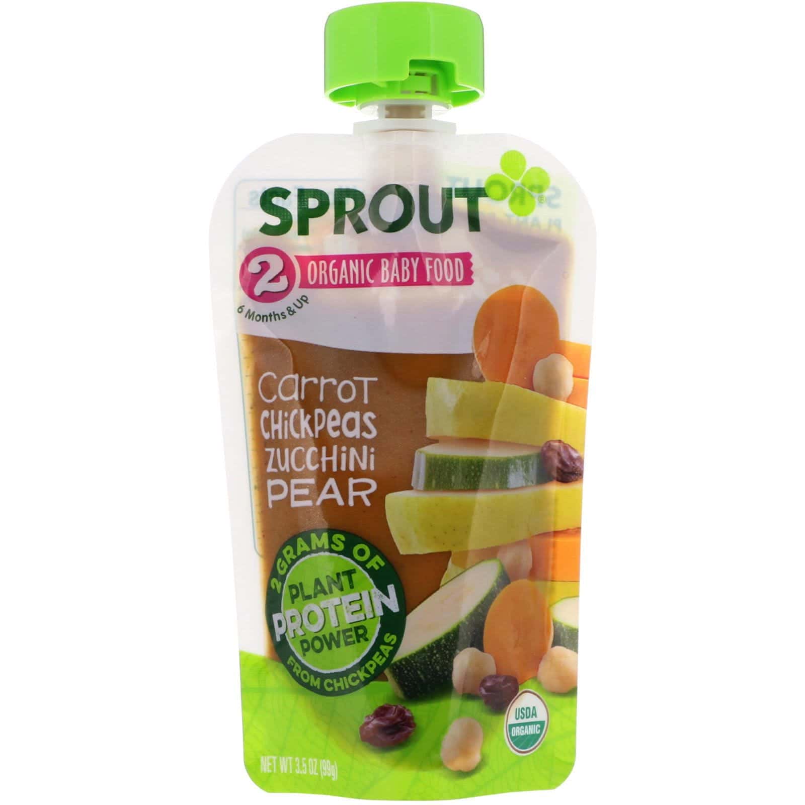 Sprout Organic, Alimento para bebés, etapa 2, zanahoria, garbanzos, calabacín, pera, 99 g (3,5 oz)