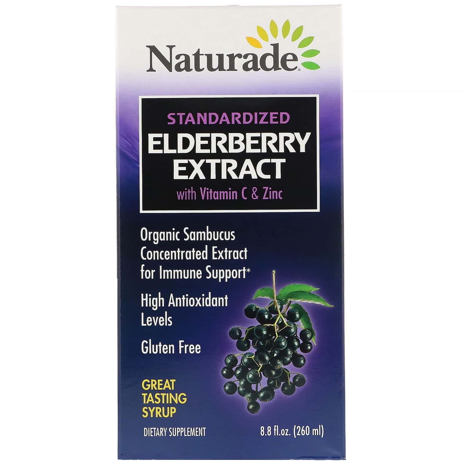 Naturade, Jarabe de extracto estandarizado de saúco con vitamina C y zinc, 260 ml (8,8 oz. líq.)