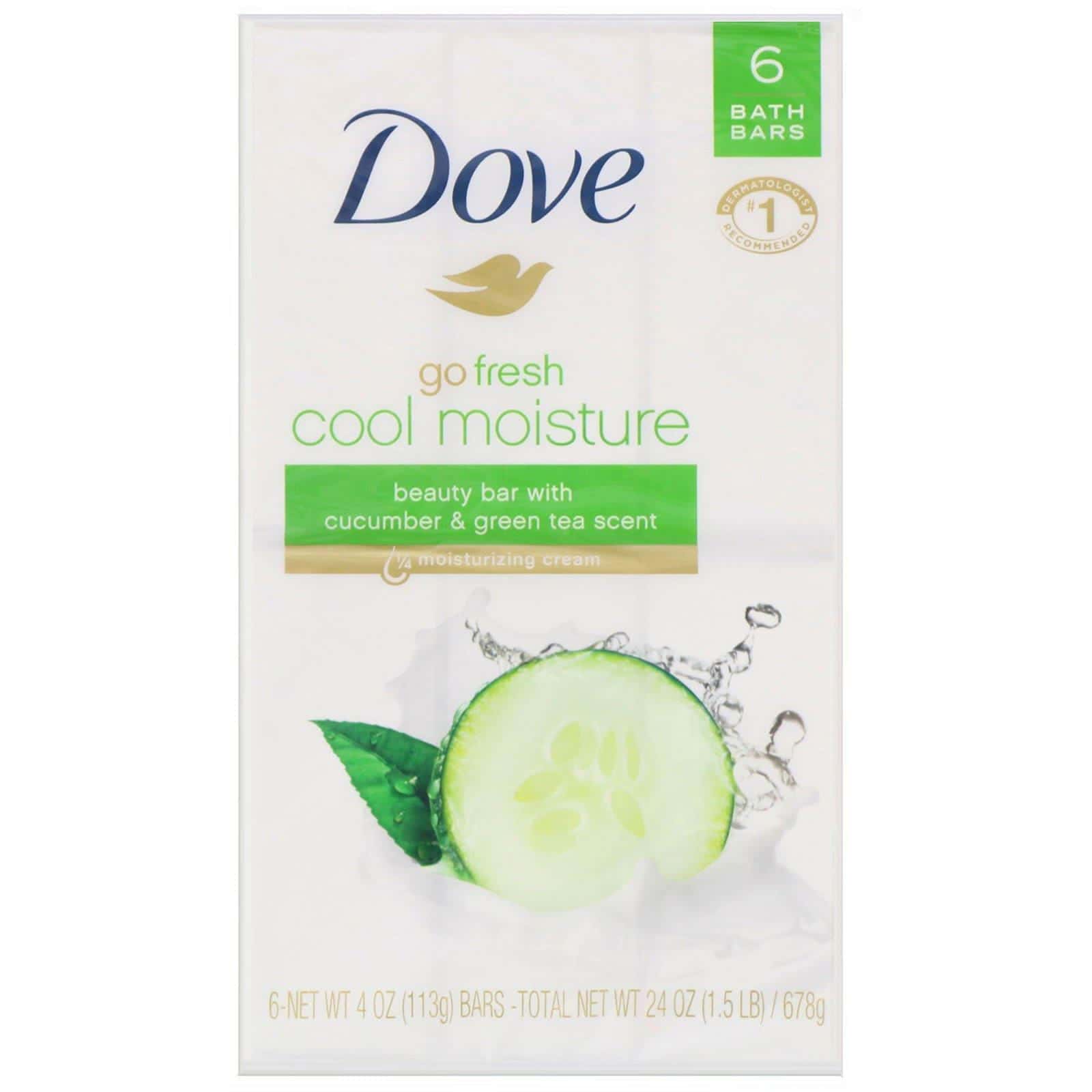 Dove, Go Fresh, Barra de belleza para hidratación fresca, Pepino y té verde, 6 barras, 113 g (4 oz) cada una