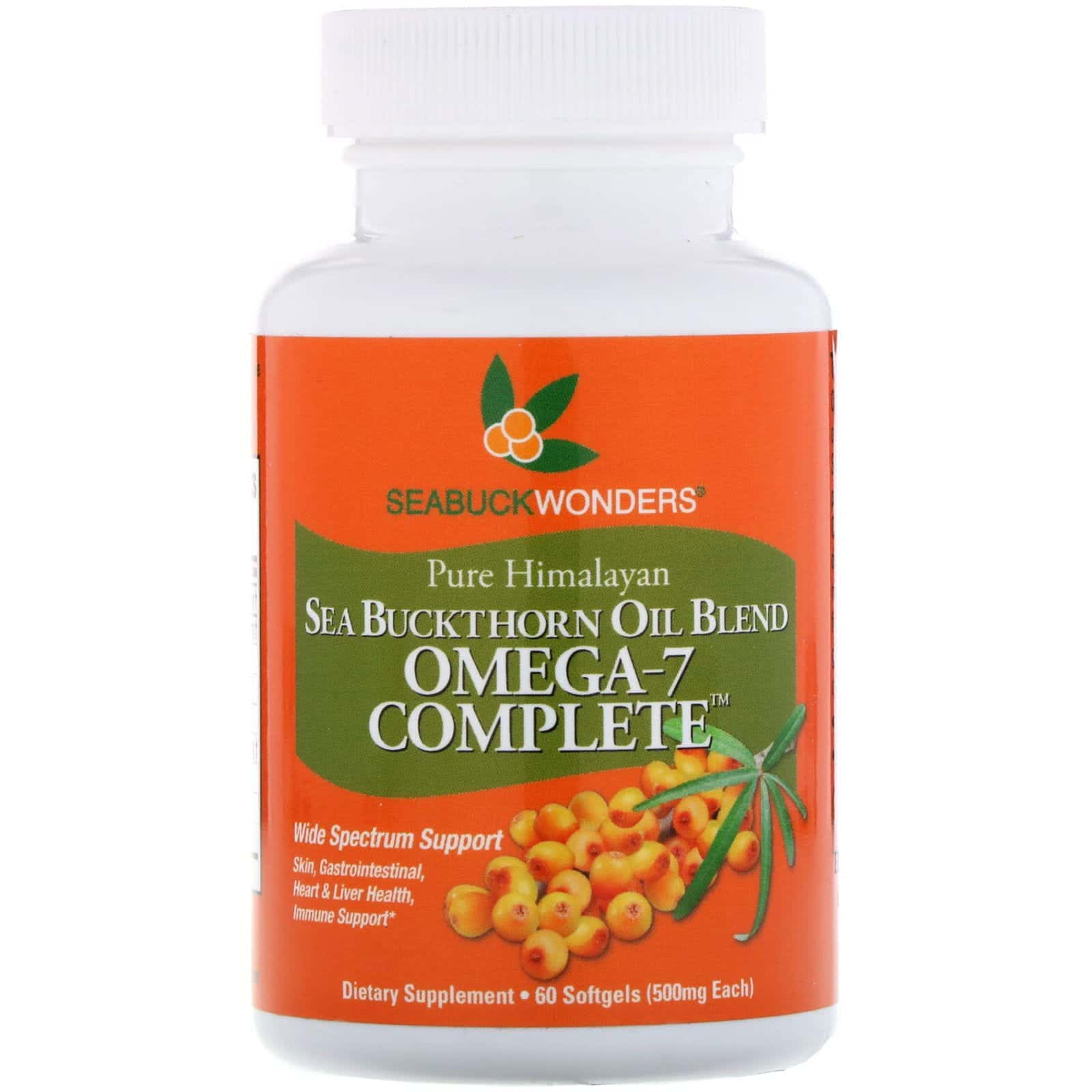 SeaBuckWonders, Omega-7 Complete, Mezcla con Aceite de Espino, 500 mg, 60 Cápsulas Blandas