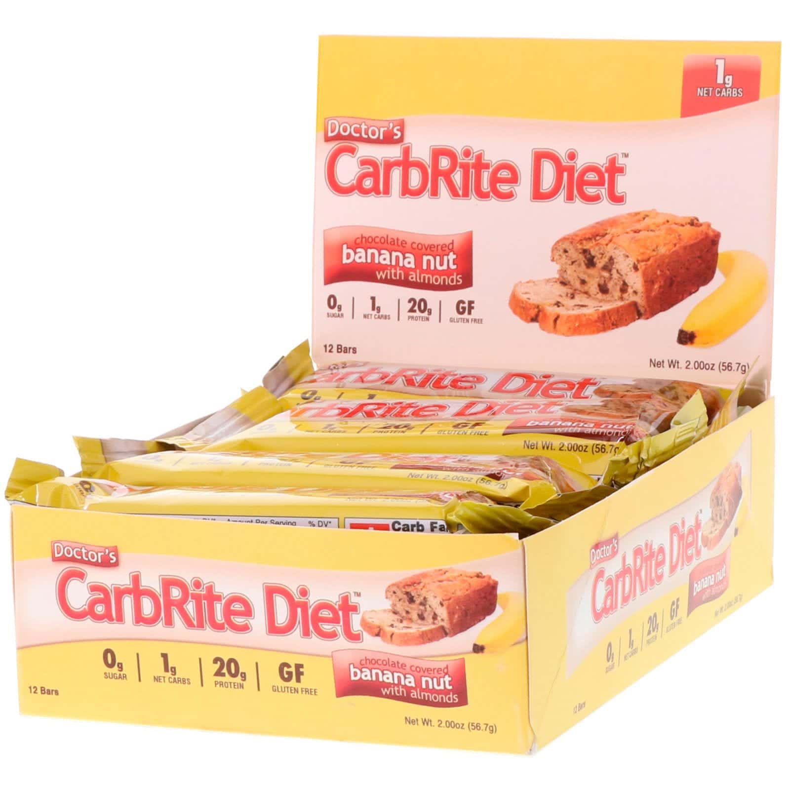 Universal Nutrition, Doctor's CarbRite Diet Bars, Chocolate Covered Banana Nut with Almonds, 12 Bars, 2 oz (56.7 g) Each