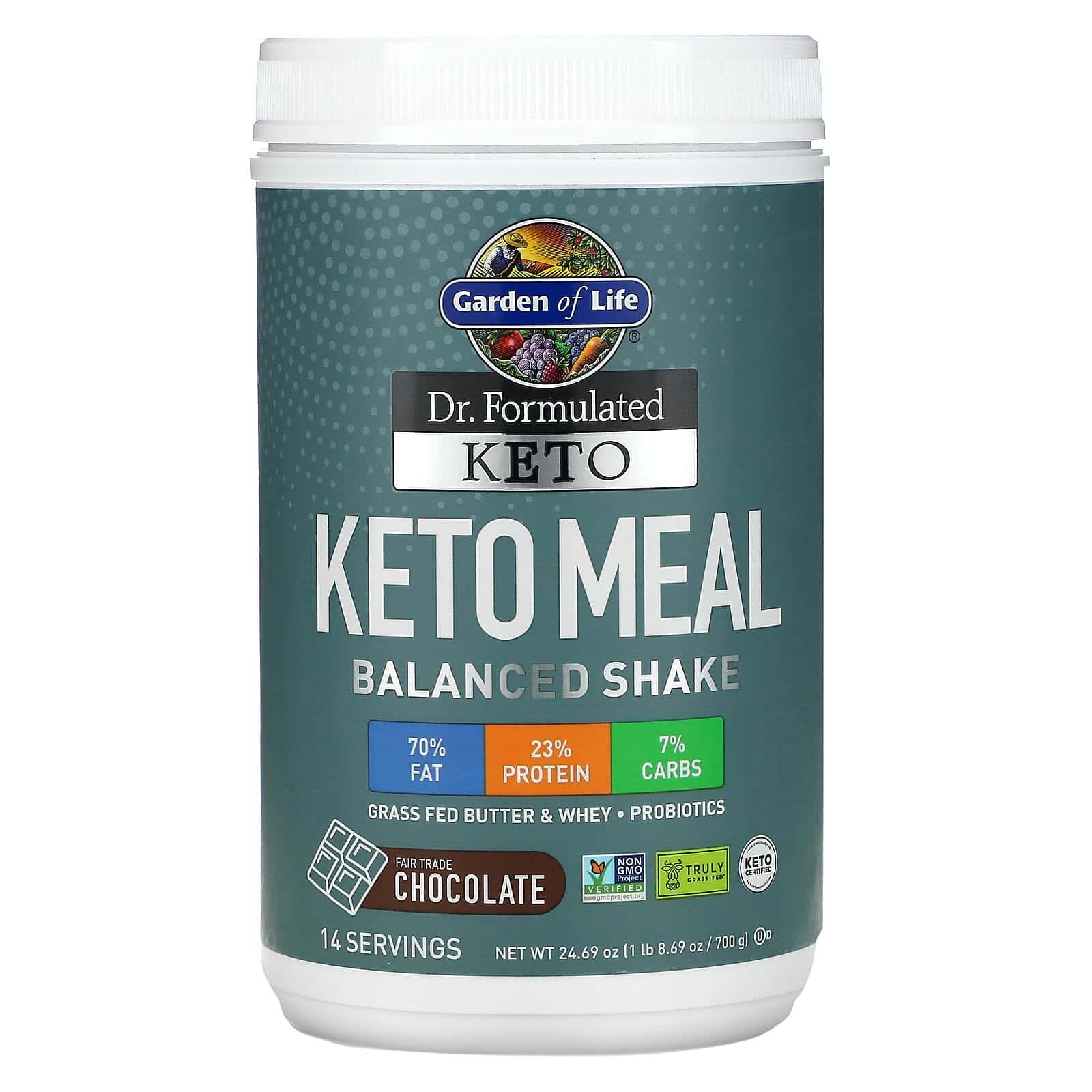 Garden of Life, Dr. Formulated, batido equilibrado cetogénico y sustituto de comida, chocolate, 24.69 oz (700 g)