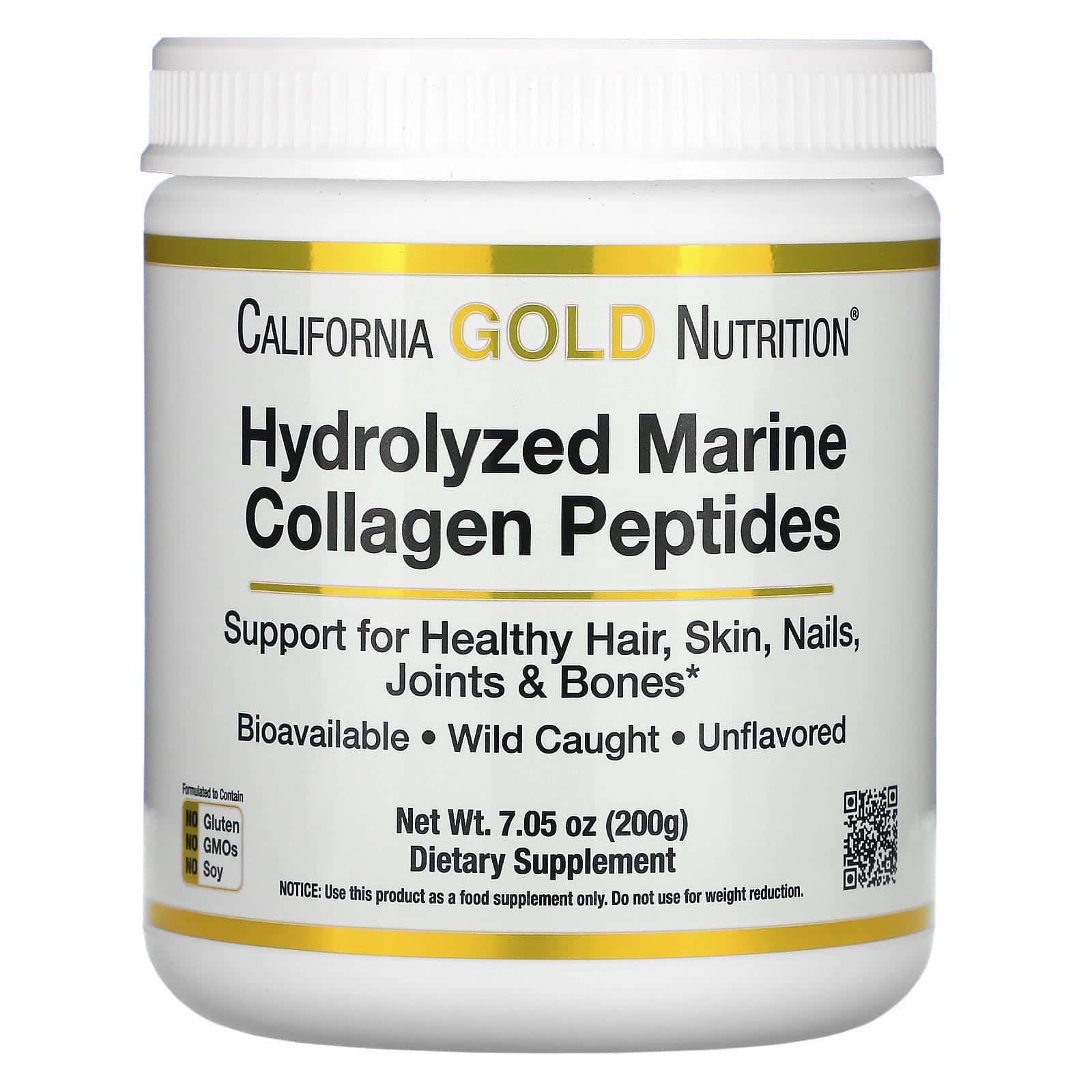 California Gold Nutrition, Péptidos de colágeno marino hidrolizado, Sin sabor, 200 g (7,05 oz)