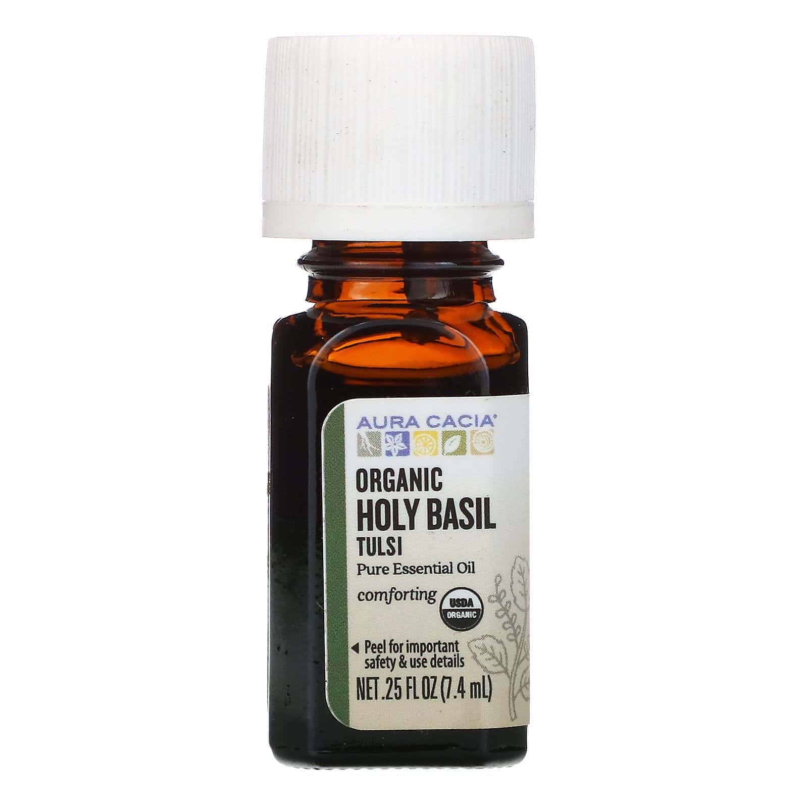 Aura Cacia, Aceite esencial puro, Albahaca morada tulsí orgánica, 7,4 ml (0,25 oz. líq.)
