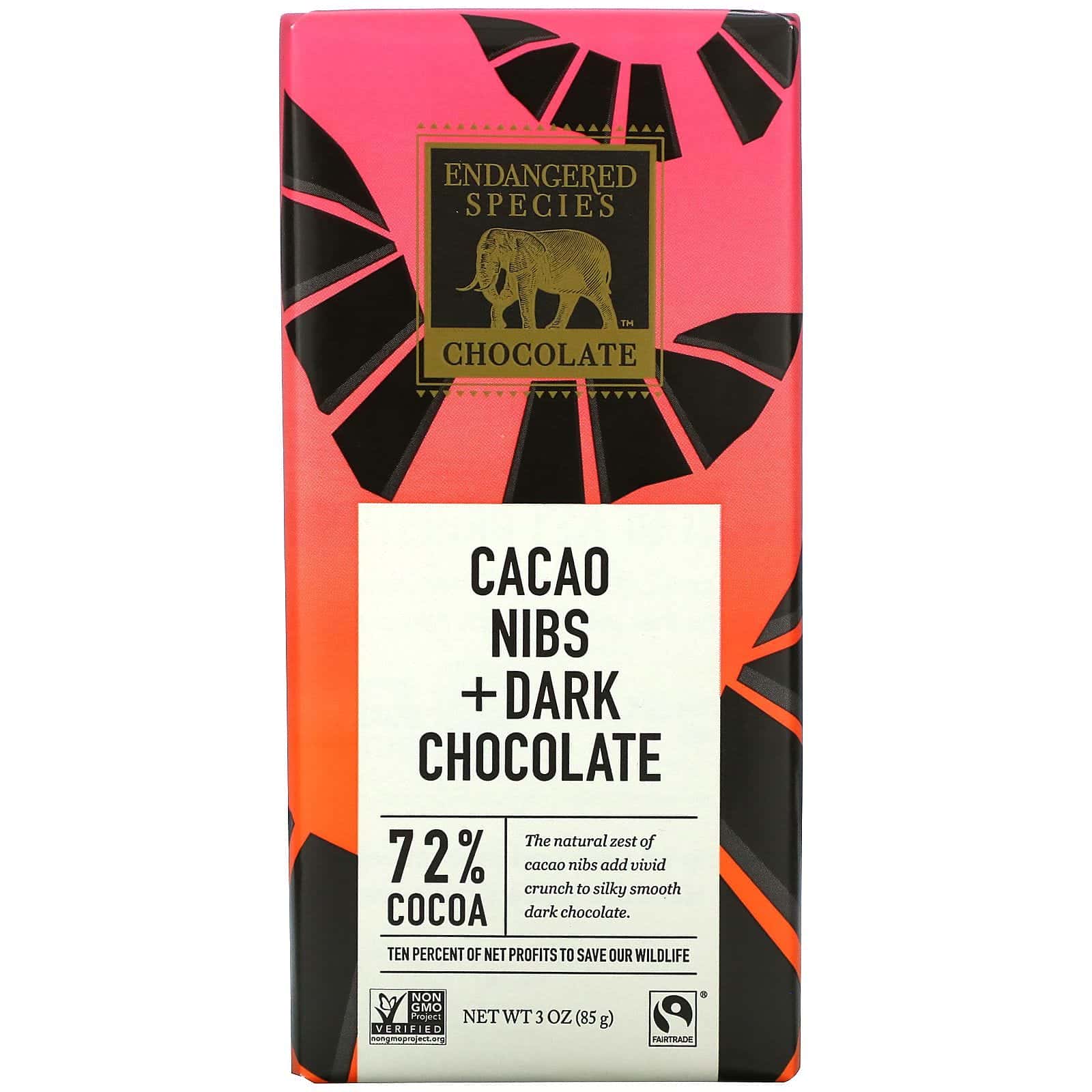 Endangered Species Chocolate, Chocolate negro con trocitos de cacao, 72 % de cacao, 85 g (3 oz)