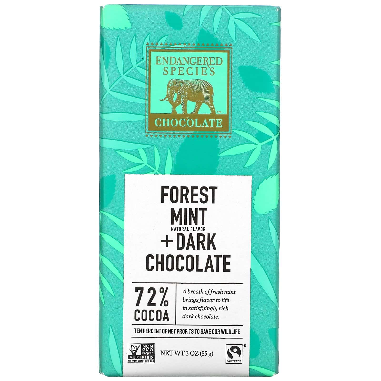 Endangered Species Chocolate, Menta del bosque y chocolate negro, 72 % de cacao, 85 g (3 oz)