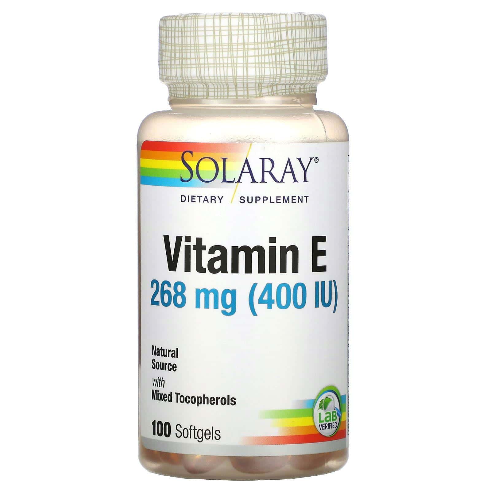 Solaray, Vitamina E, 268 mg (400 UI), 100 cápsulas blandas