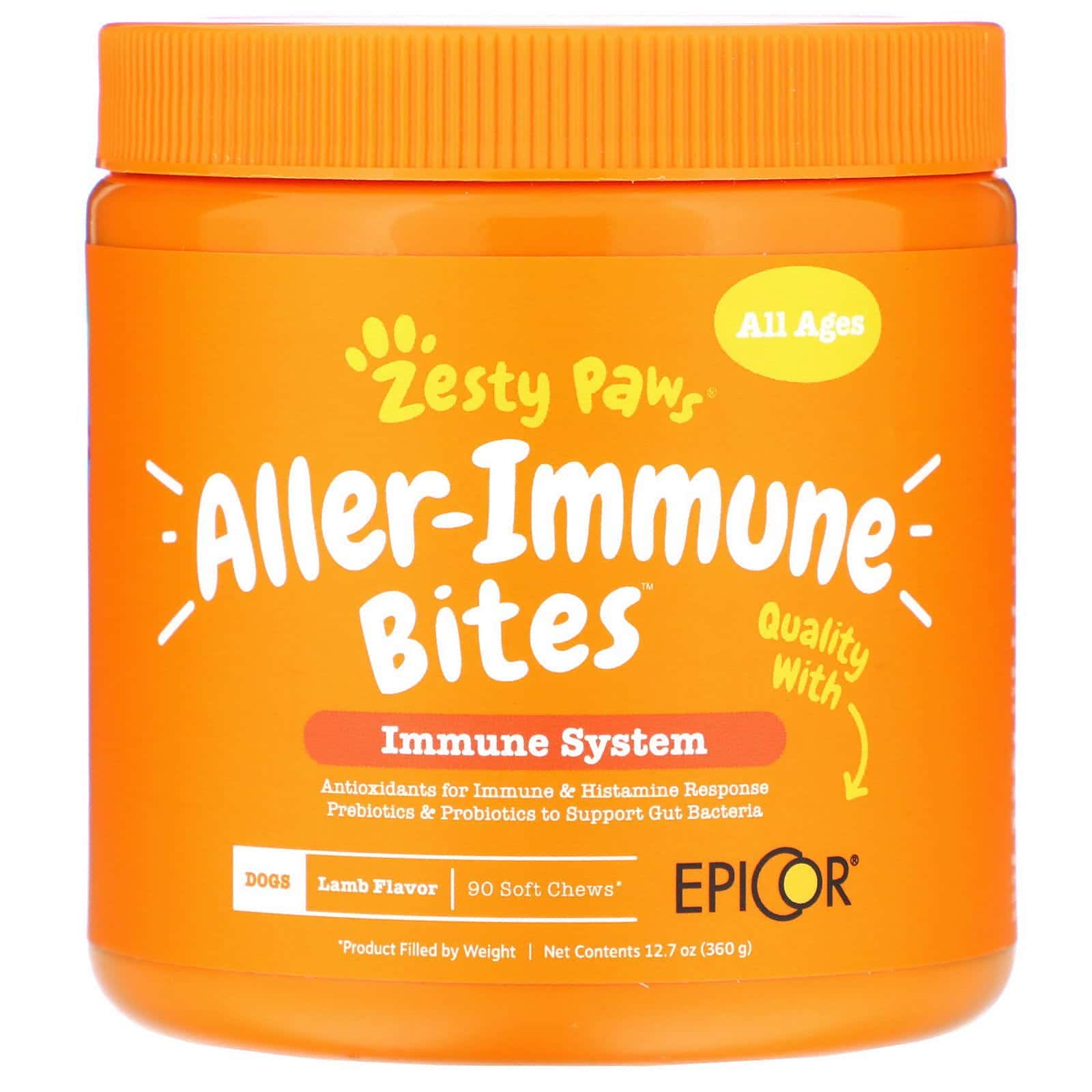 Zesty Paws, Aller-Immune Bites for Dogs, Immune System, All Ages, Lamb Flavor, 90 Soft Chews, 12.7 oz (360 g)