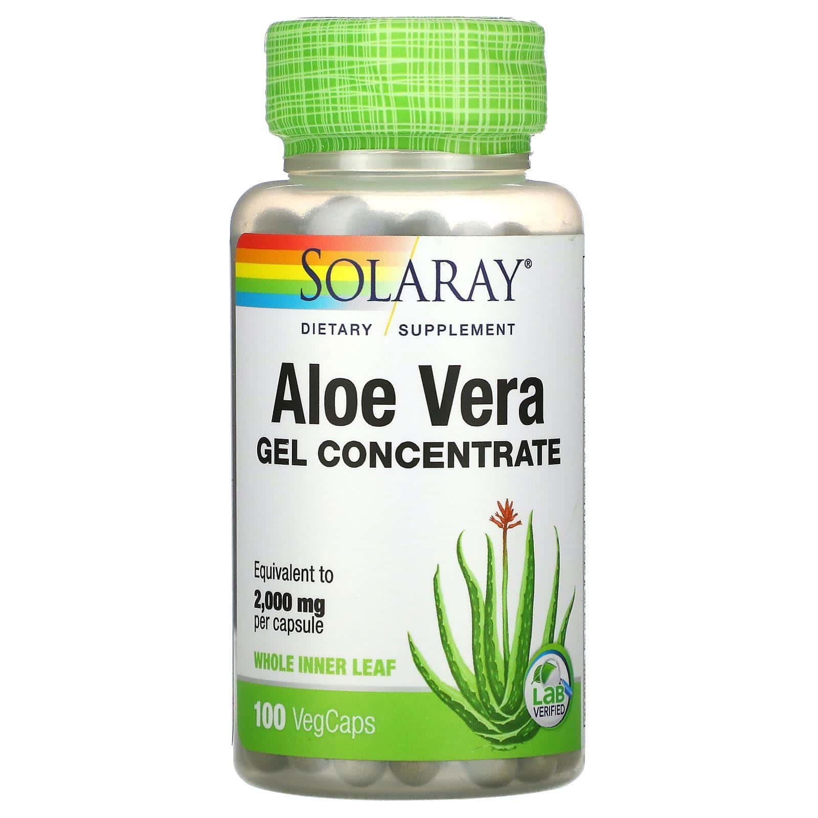 Solaray, Gel concentrado de aloe vera, 100 cápsulas vegetales