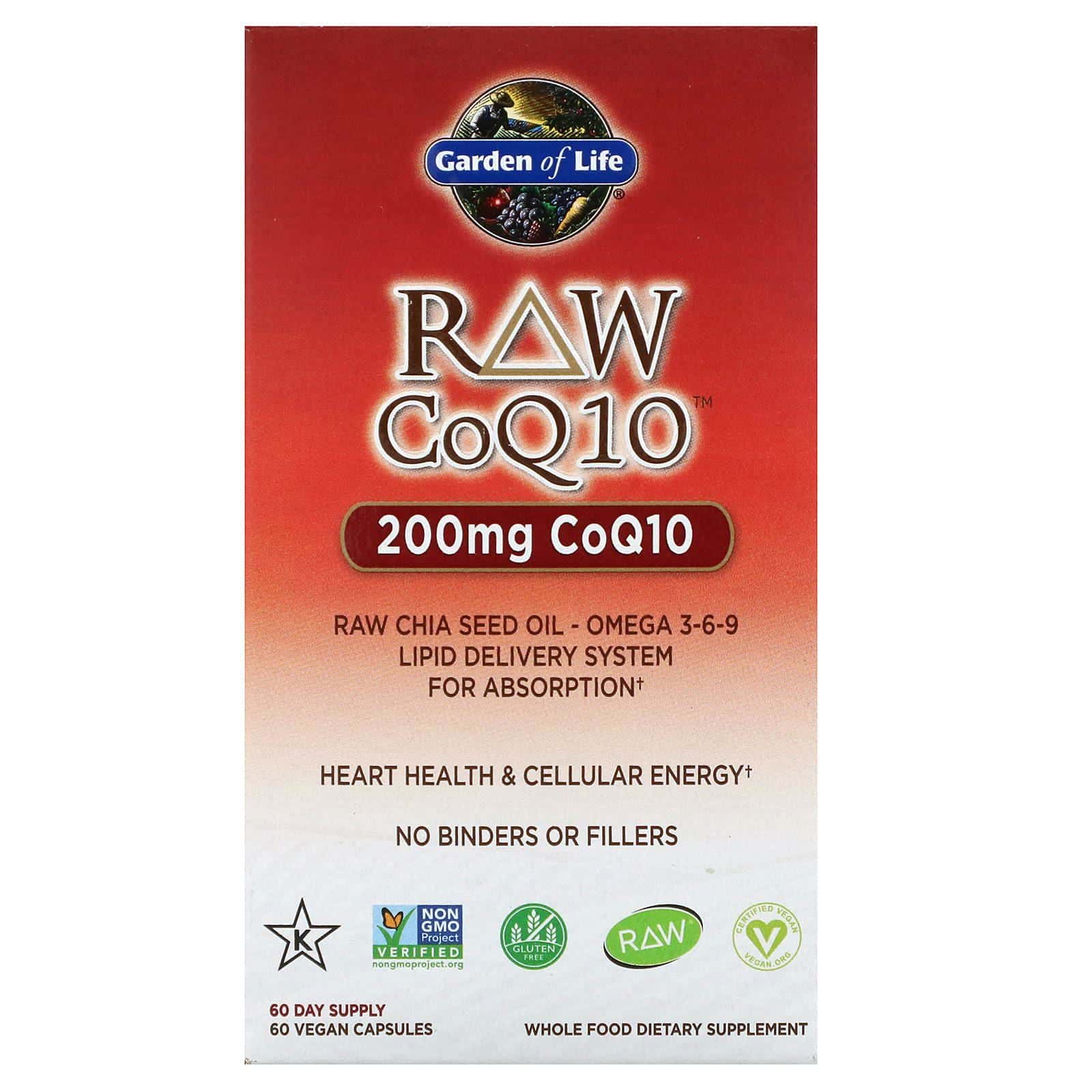 Garden of Life, RAW CoQ10, 200 mg, 60 cápsulas veganas