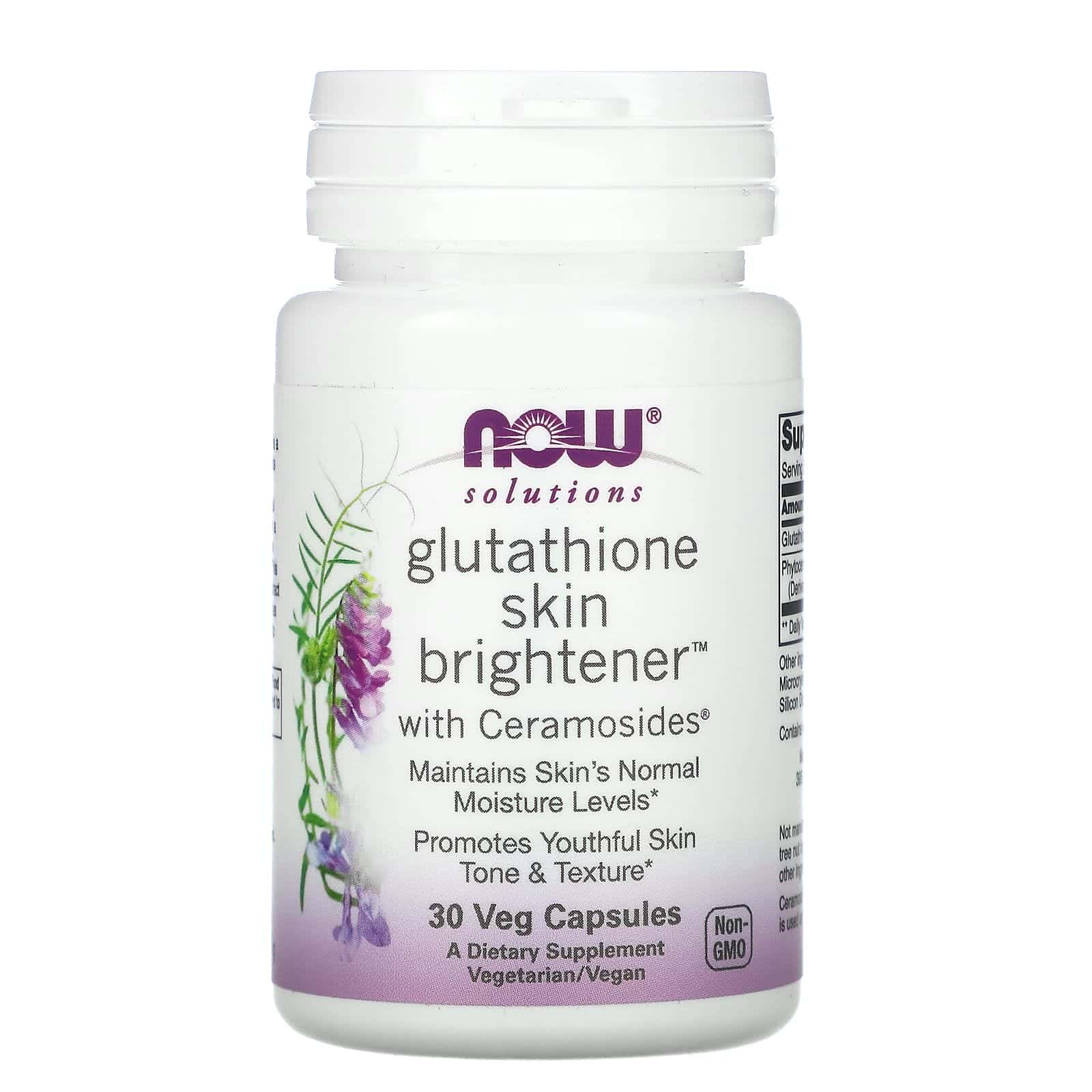 NOW Foods, Solutions, Glutathione Skin Brightener, Suplemento alimentario, 30 cápsulas vegetales