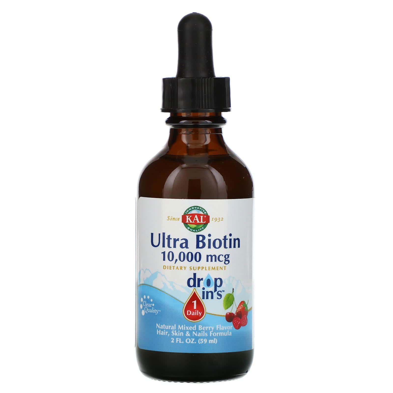 KAL, Vitamina B7, sabor mix de bayas naturales, 10,000 mcg, 2 fl oz (59 ml)