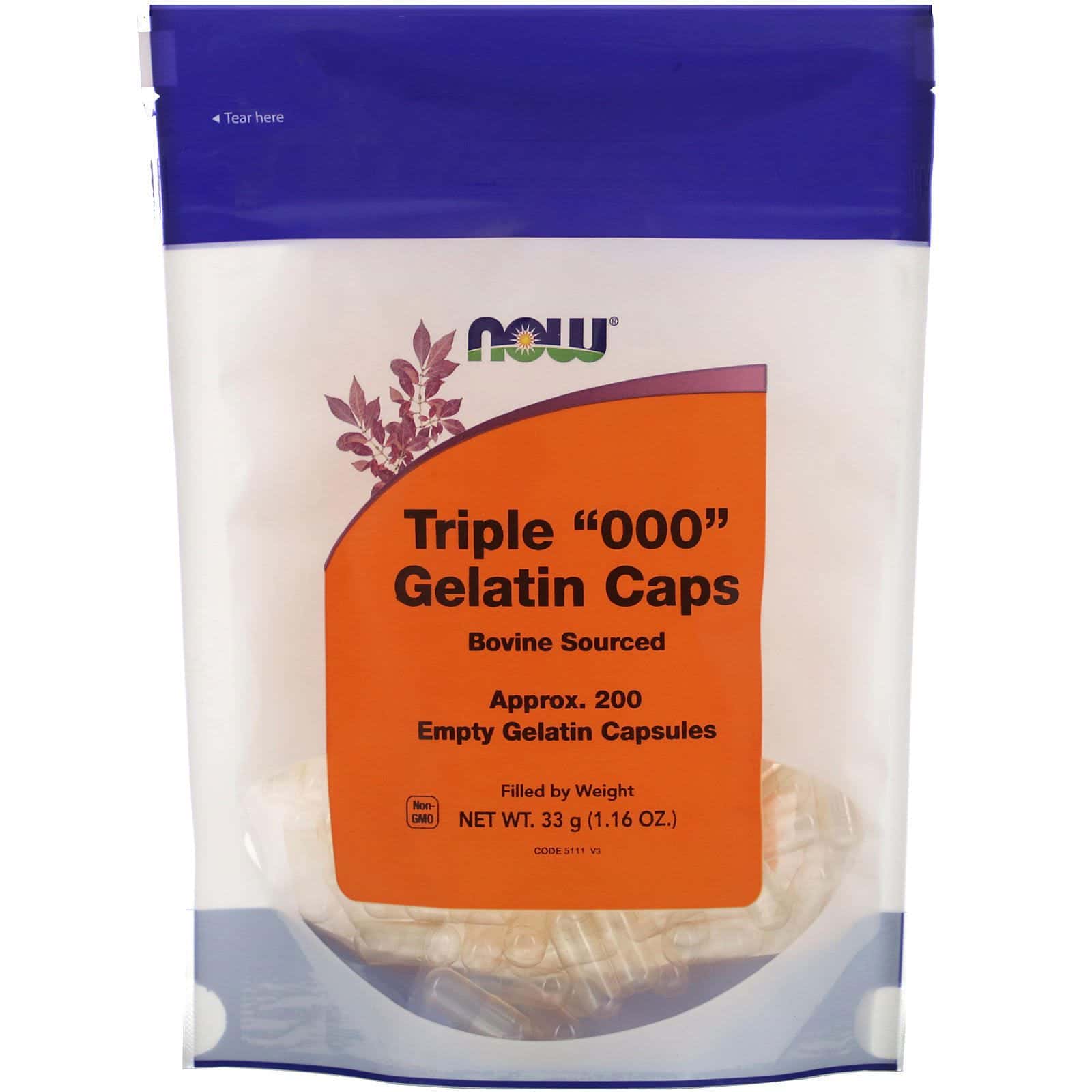 Now Foods, Cápsulas de gelatina triple “000”, Aprox. 200 cápsulas de gelatina vacías