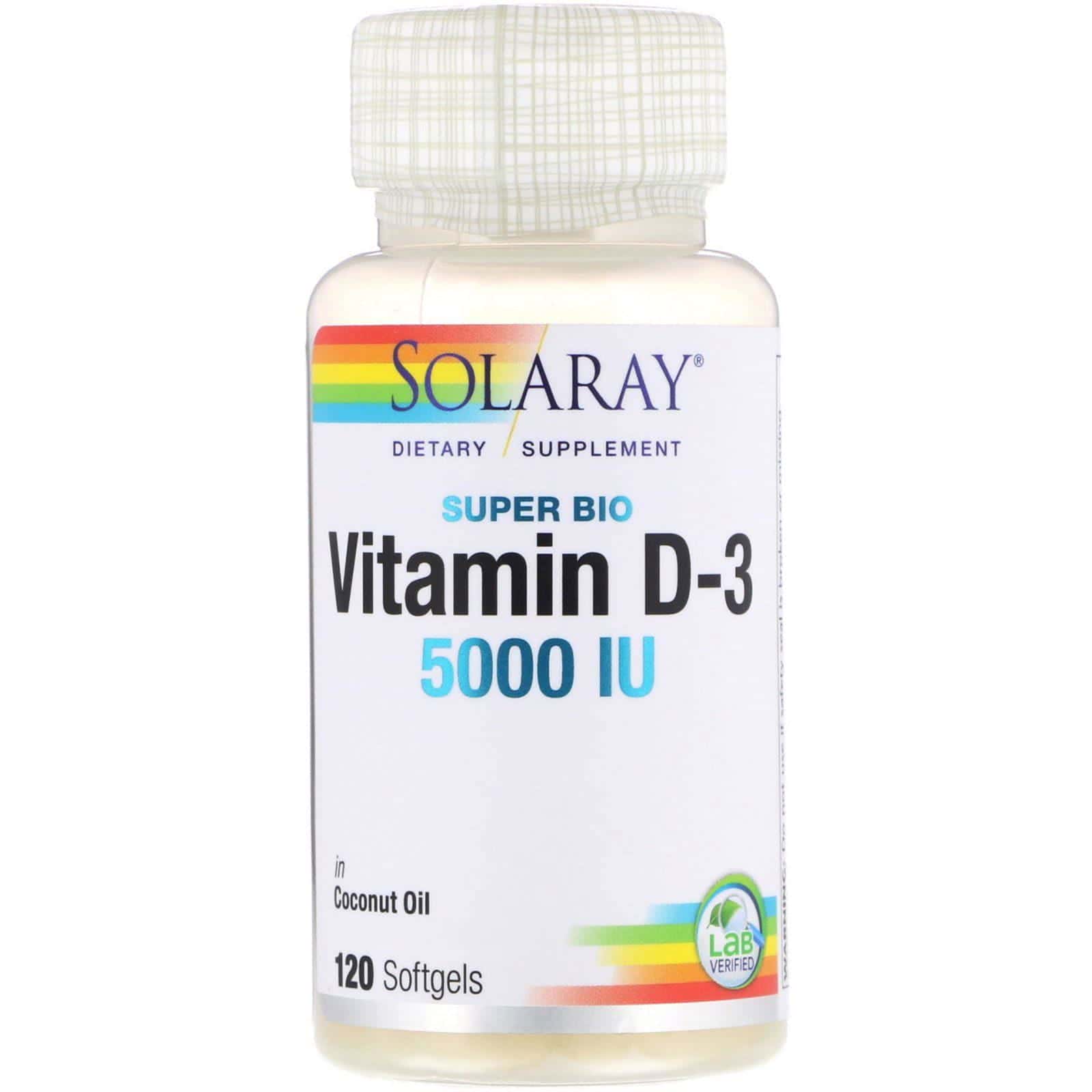 Solaray, Super Bio Vitamina D-3, 5000 UI, 120 cápsulas blandas