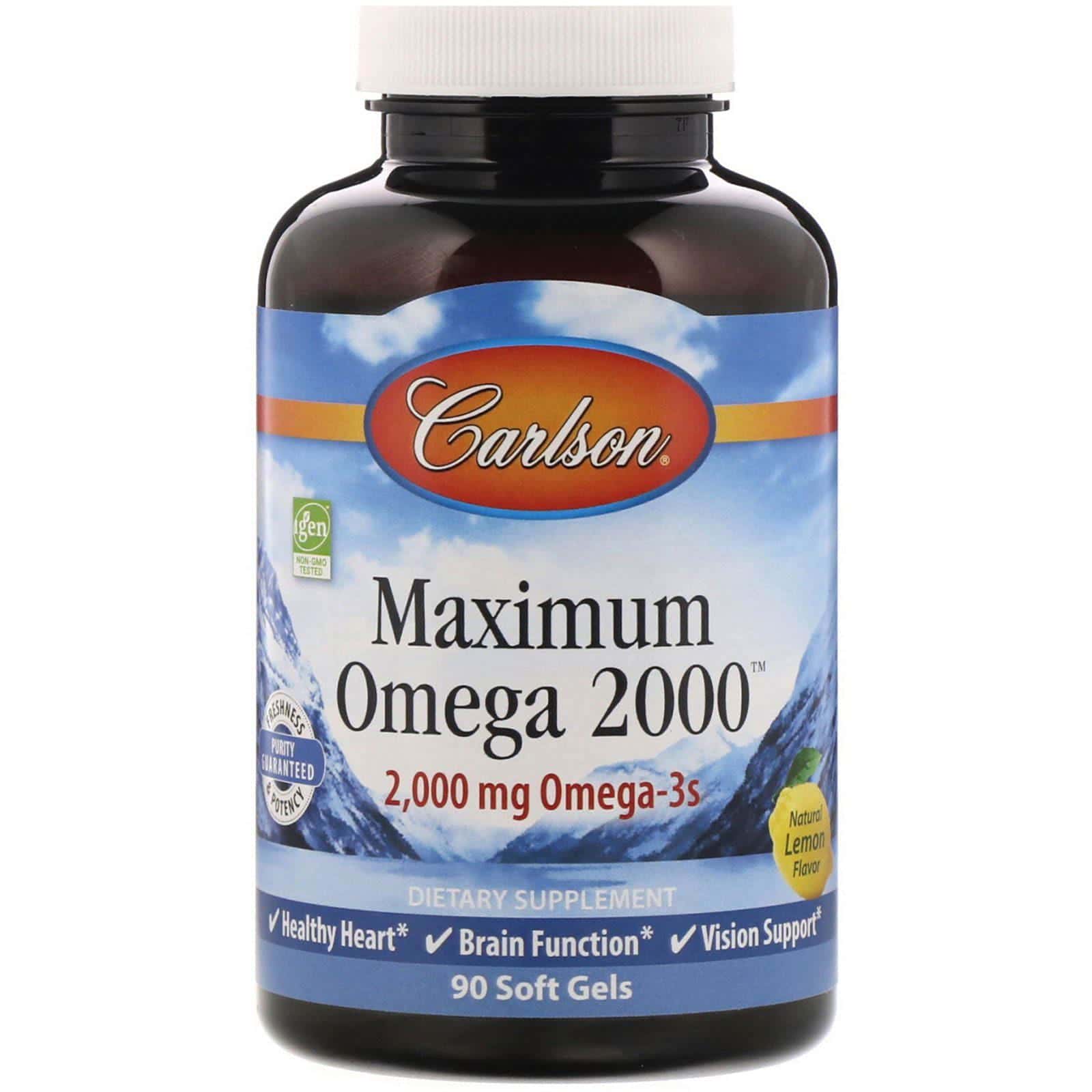 Carlson Labs, Maximum Omega 2000, Sabor natural a limón, 2000 mg, 90 cápsulas blandas