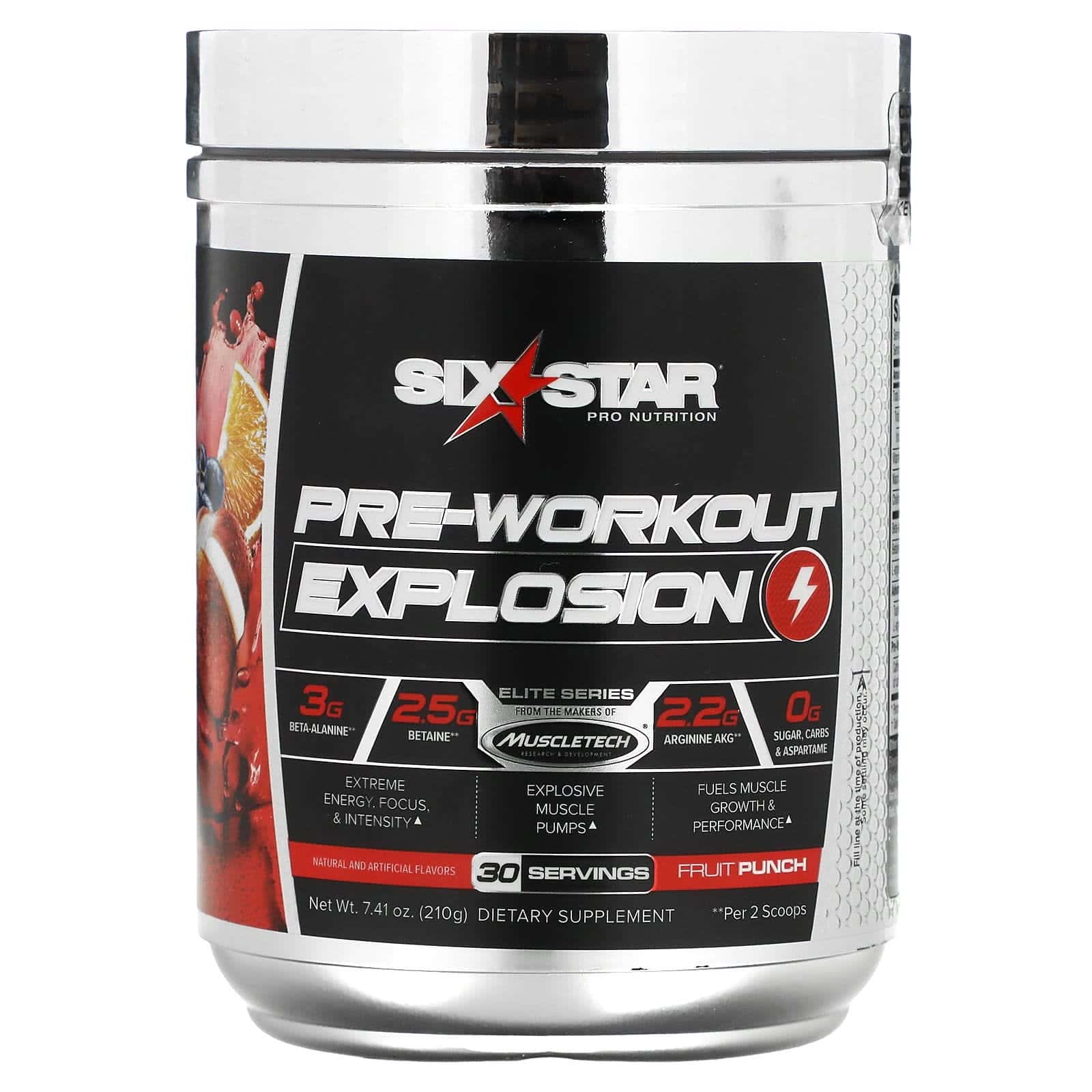 Six Star, Explosión preentrenamiento, Ponche de frutas`` 210 g (7,41 oz)